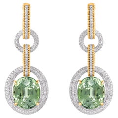 HARAKH 2 3/4 Karat farbloser Diamant & grüner Turmalin 18K Gold Sonnenlicht Ohrringe