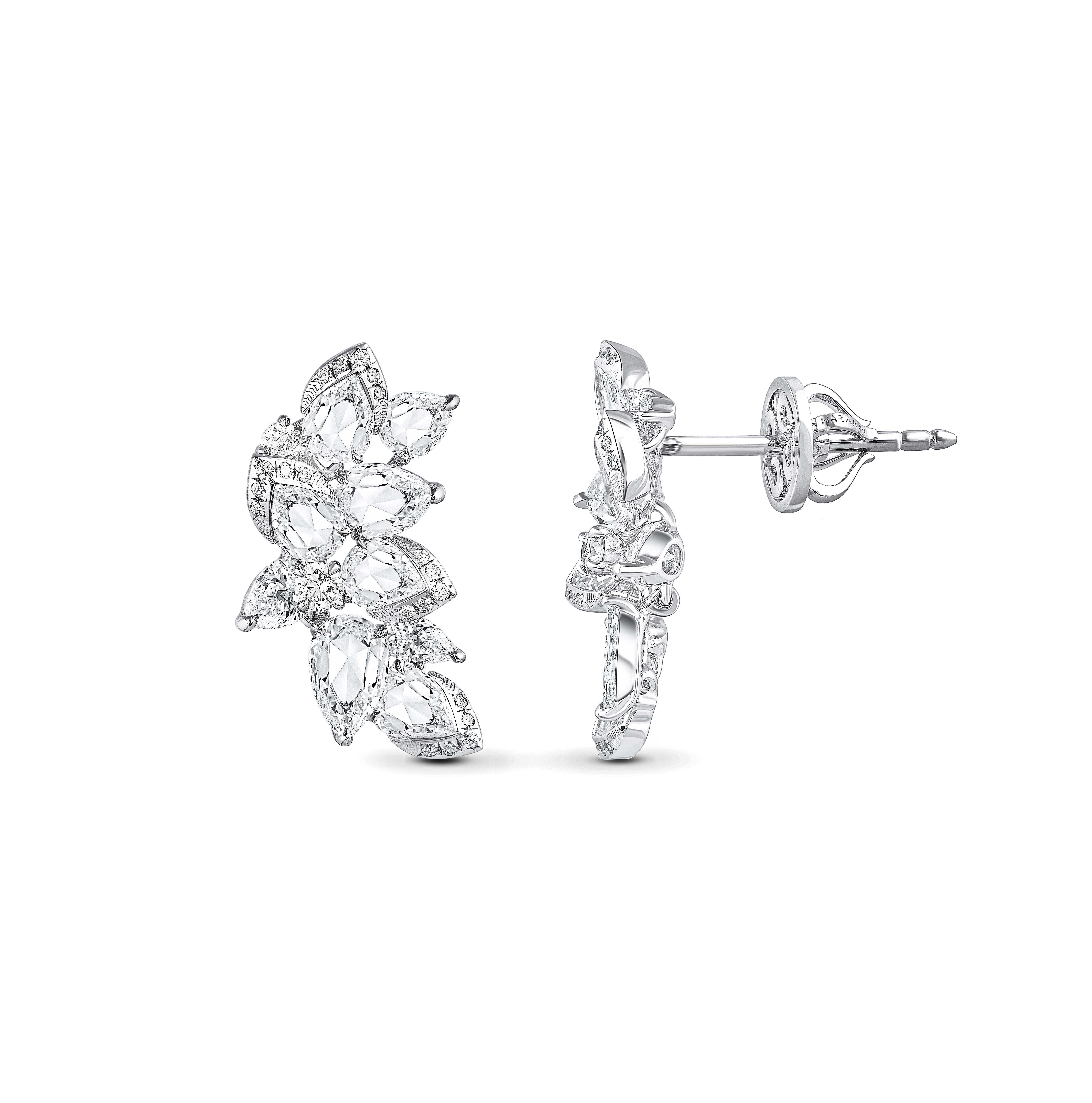 Contemporary HARAKH 2 5/8 Carat Brilliant & Rose Cut Natural Colorless Diamond Stud Earrings For Sale