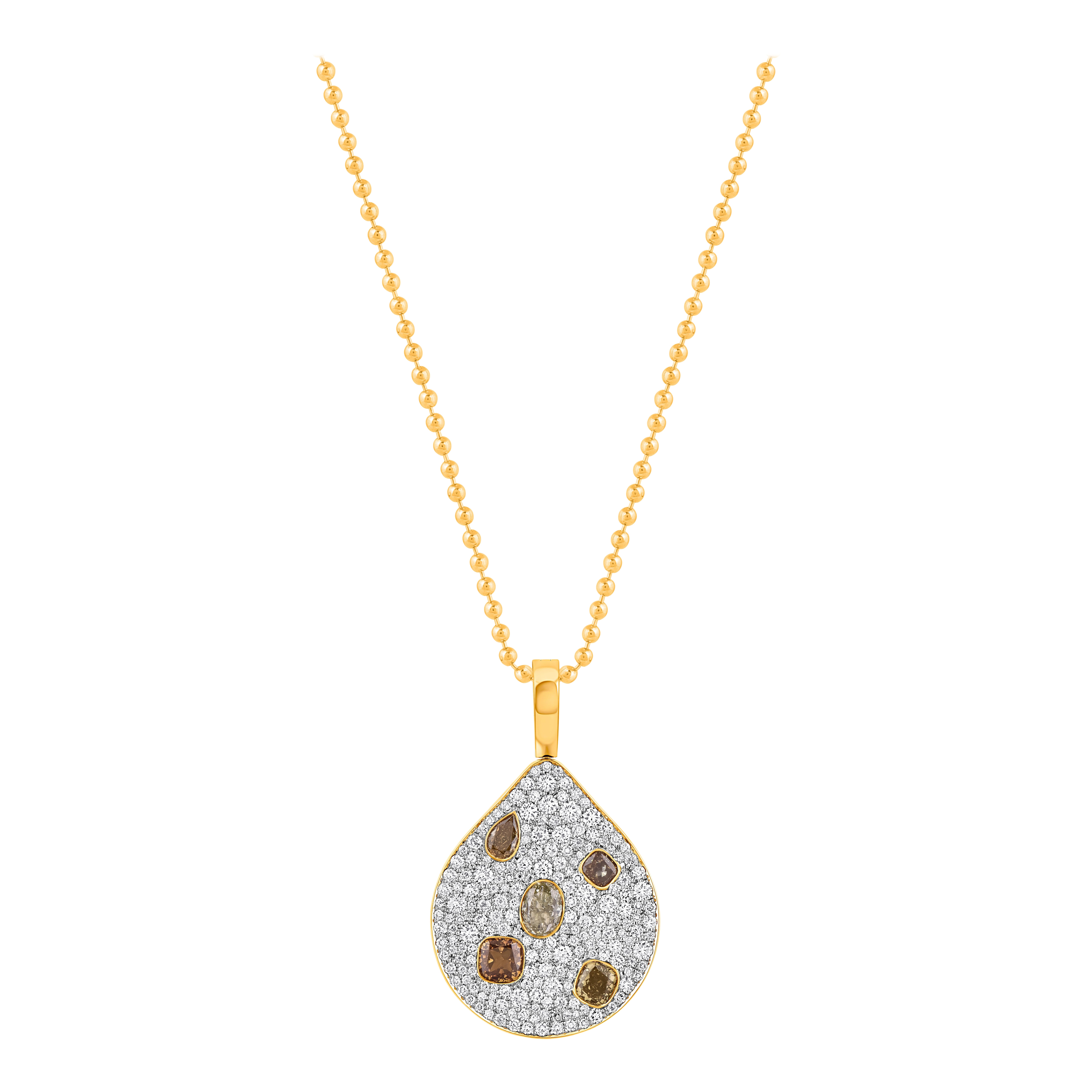 HARAKH 2 5/8 CT Brilliant Cut Natural Colorless & Yellow Diamond Cascade Pendant For Sale