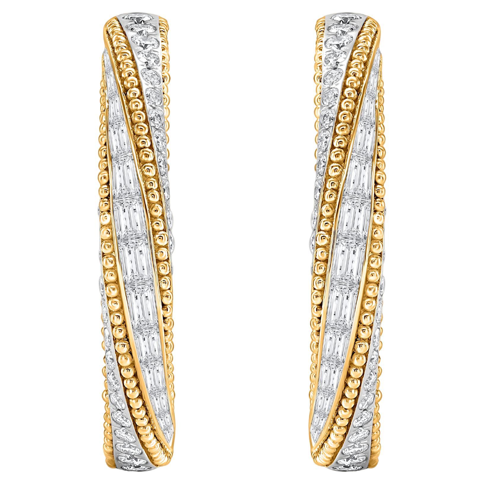 HARAKH 2 5/8 CT Colorless Diamond 18KT Yellow Gold Hoop Sunlight Earrings