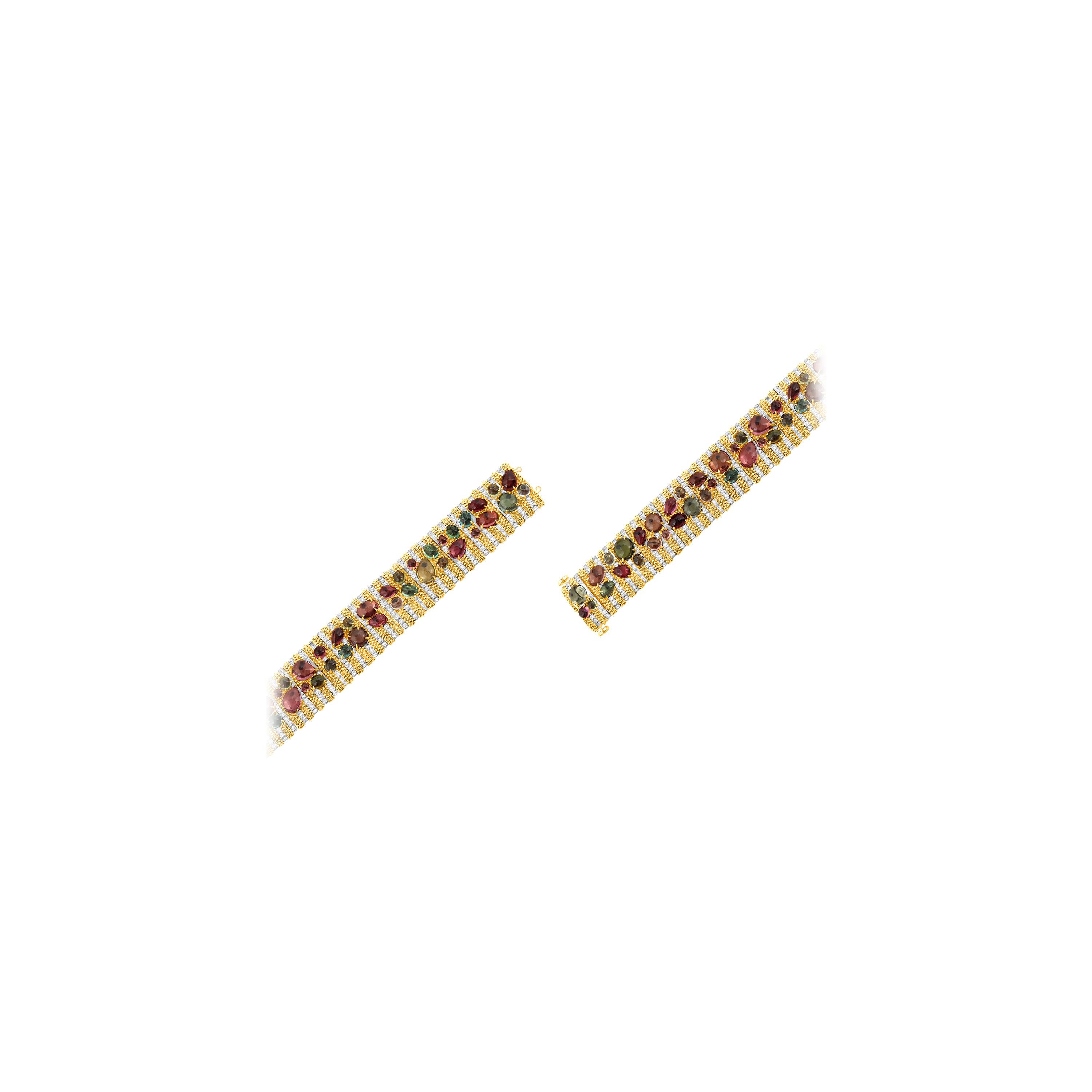 Contemporain Harakh 2 5/8 CT Colorless Diamond & Multi Tourmaline 18K Gold Sunlight Bracelet en vente