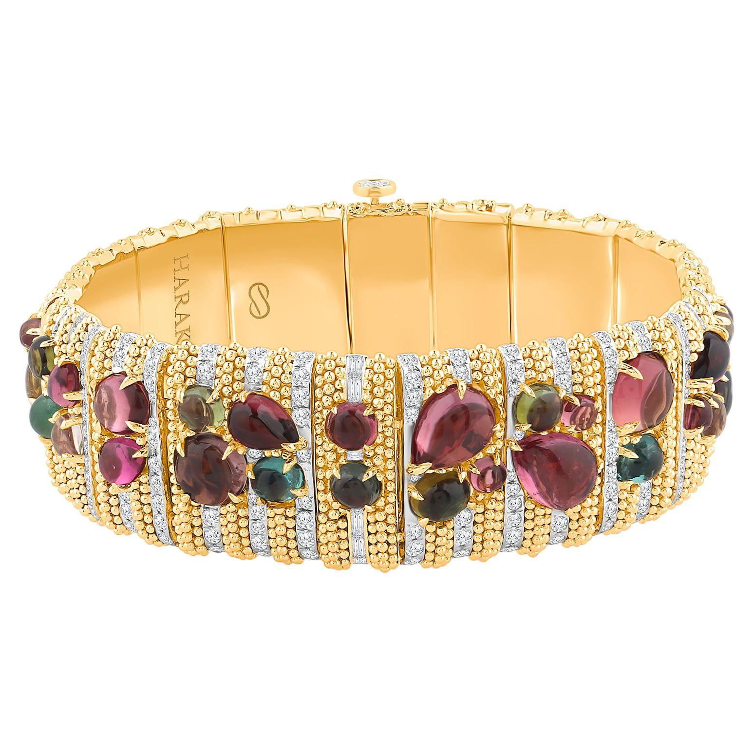 HARAKH 2 5/8 CT Colorless Diamond & Multi Tourmaline 18K Gold Sunlight Bracelet