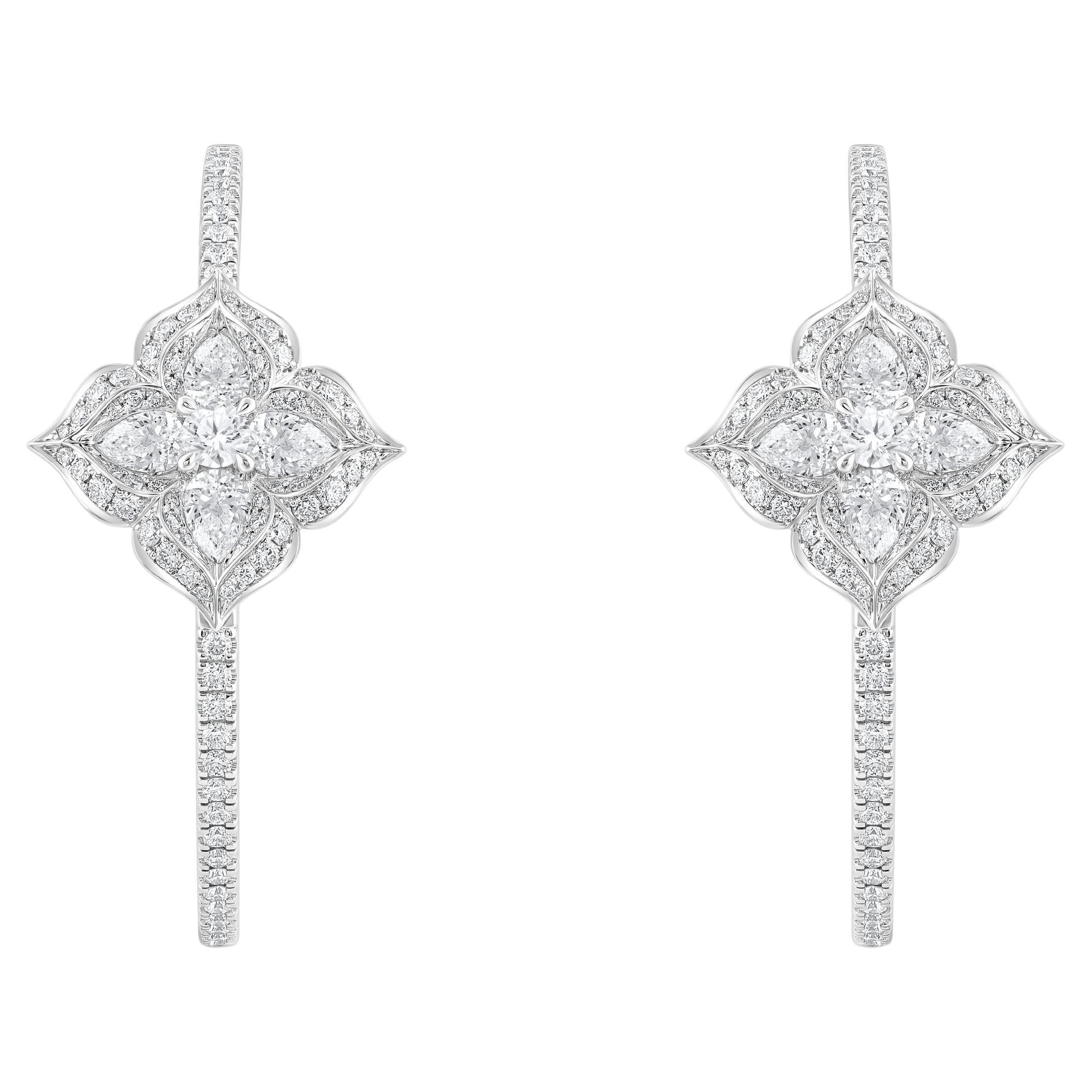 HARAKH 2 7/8 Carat Colorless Diamond 18KT White Gold Mandala Swirl Hoop Earrings