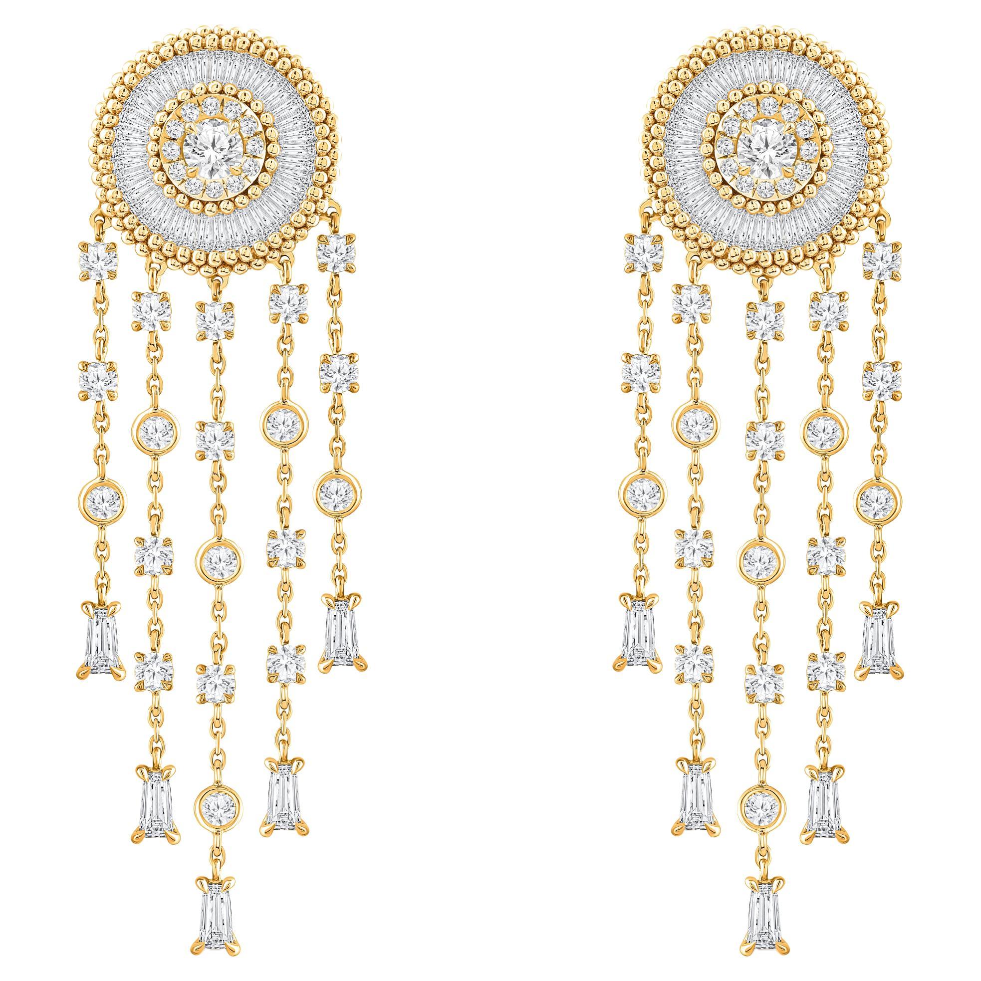 HARAKH 2 7/8 Ct farbloser Diamant 18KYellow Gold Sonnenlicht Traumfänger Ohrringe im Angebot
