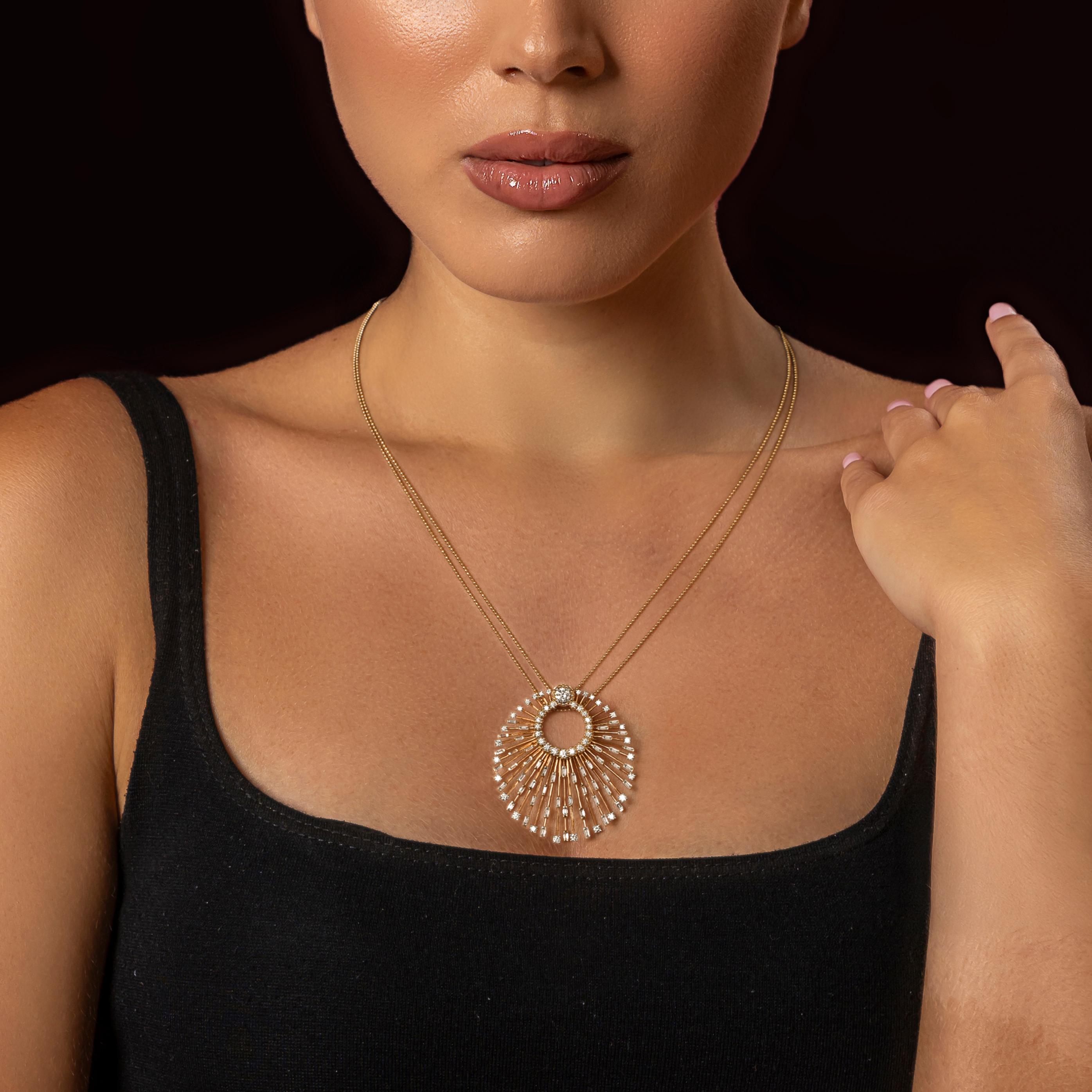 Contemporary Harakh 2 Carat Brilliant Cut Natural Colorless Diamond Sunlight Necklace For Sale