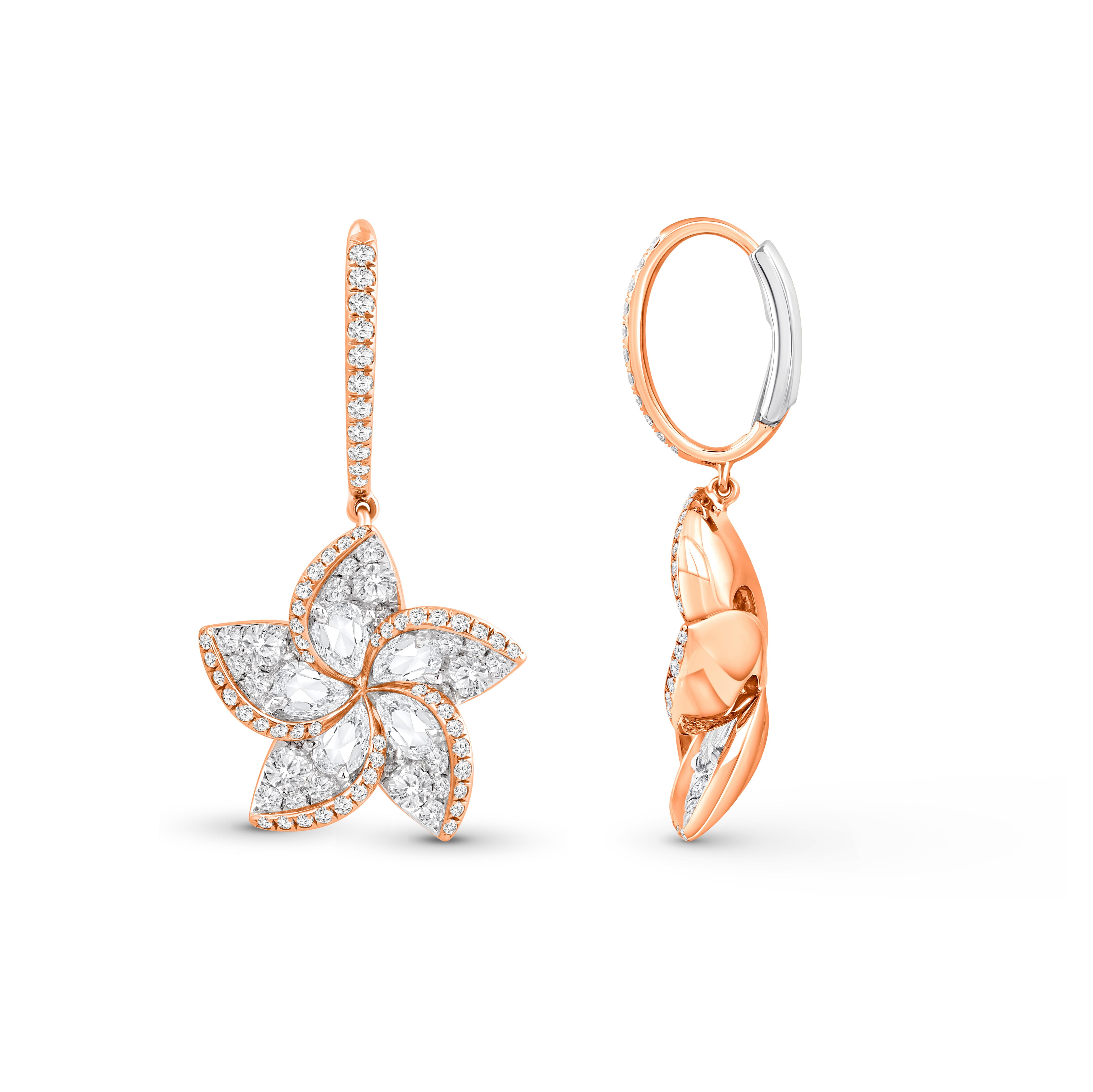 HARAKH Pendientes Colgantes de 2,00 CT de Diamante Natural Incoloro talla Brillante y Rosa Contemporáneo en venta