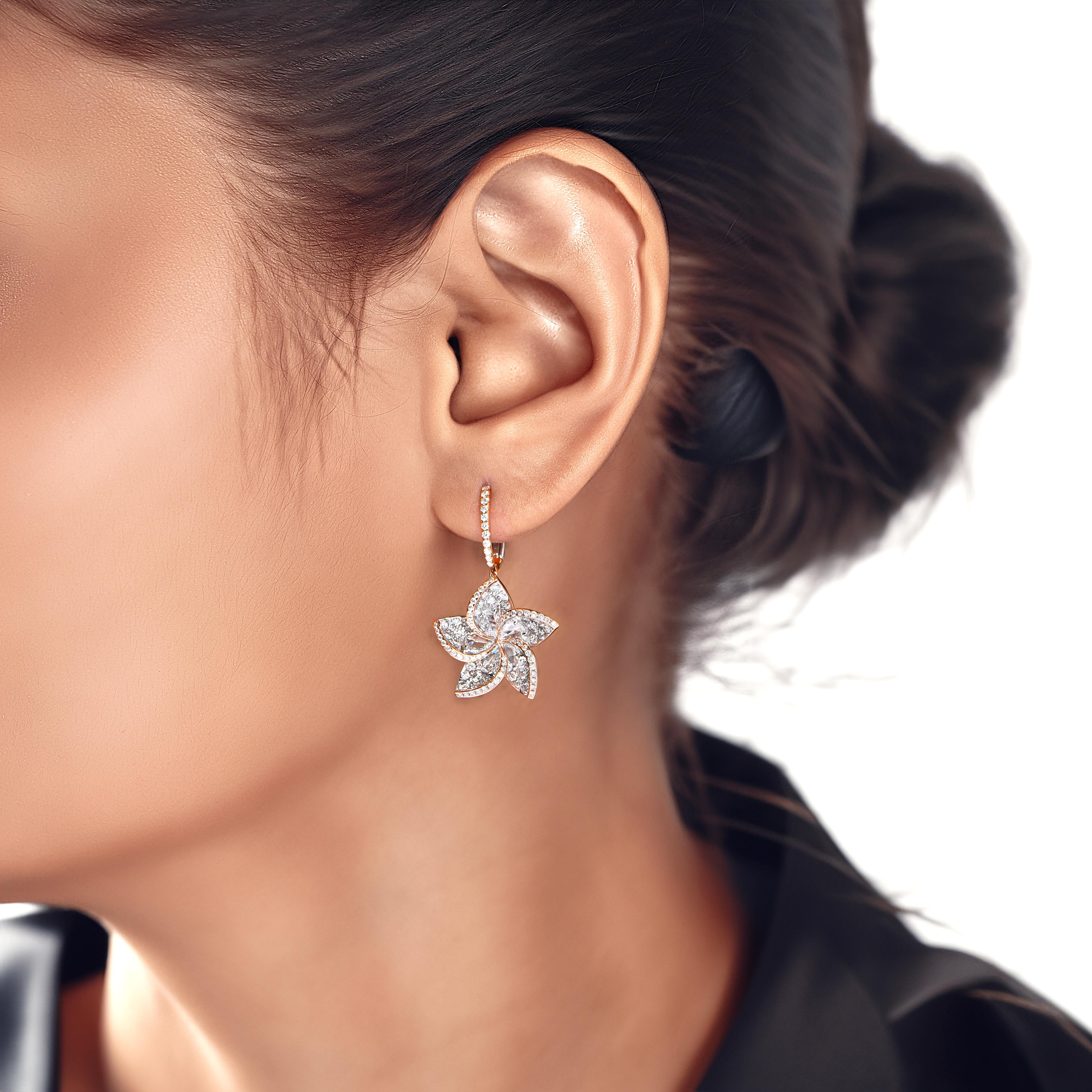 HARAKH Pendientes Colgantes de 2,00 CT de Diamante Natural Incoloro talla Brillante y Rosa en Nuevo estado para la venta en New York, NY