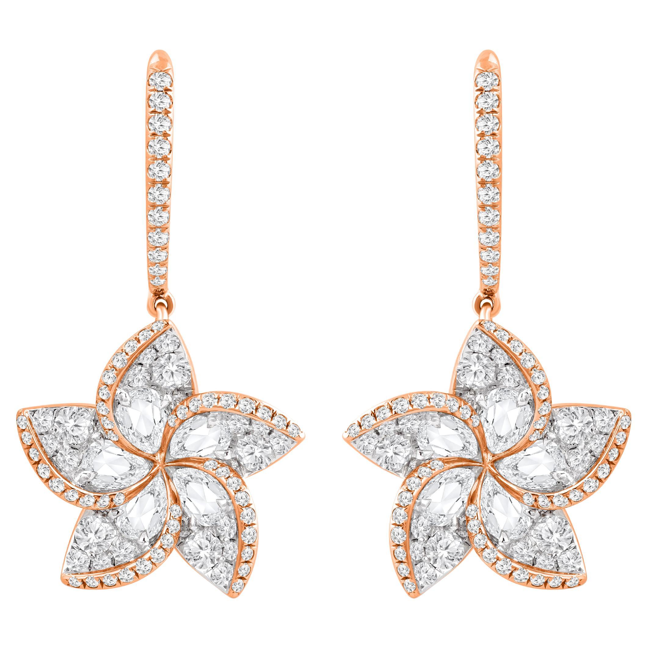 HARAKH Pendientes Colgantes de 2,00 CT de Diamante Natural Incoloro talla Brillante y Rosa en venta