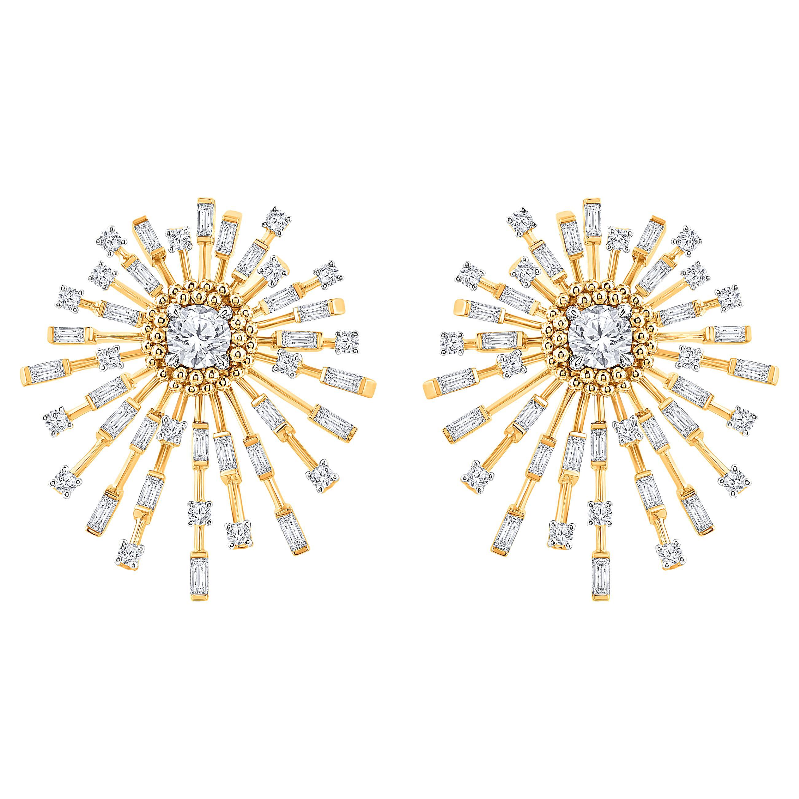Harakh 2 Ct Colorless Diamond 18 Karat Yellow Gold Sunlight Stud Earrings