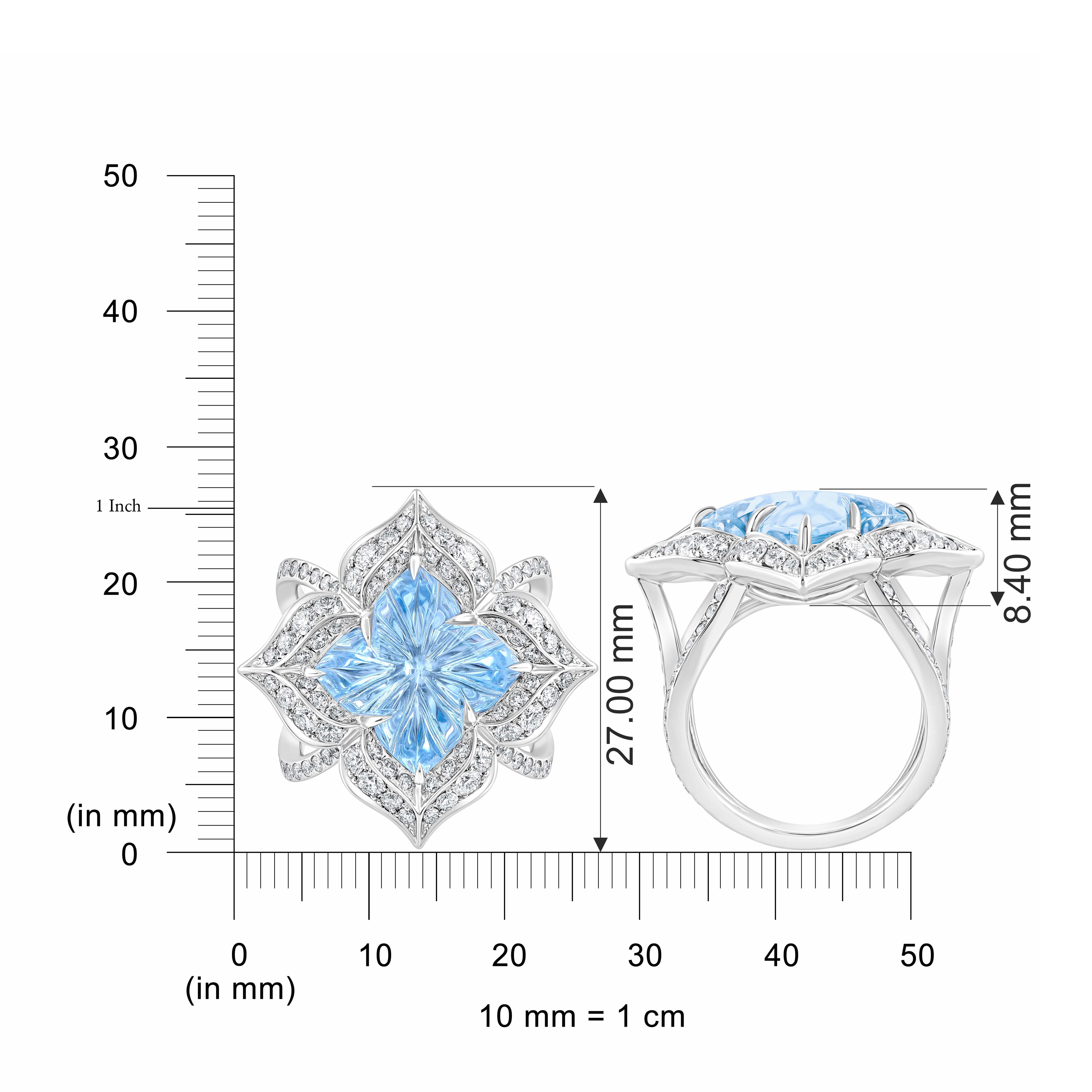 Taille brillant Harakh Bague Mandala 2 CT Diamant incolore et Topaze bleue Majesté en vente