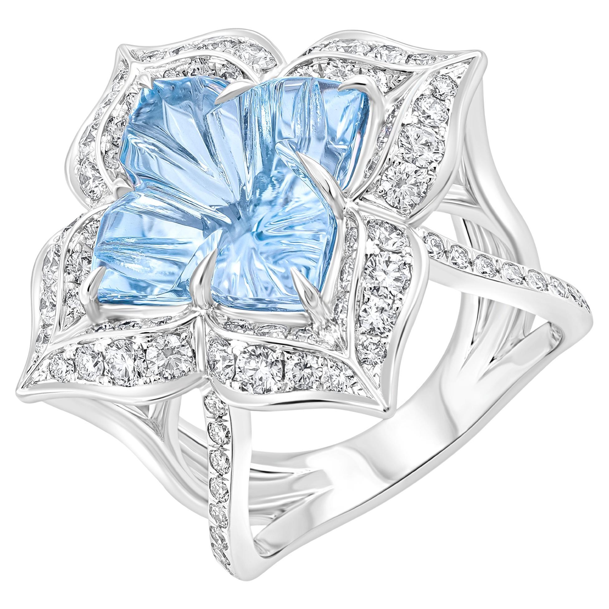Harakh Bague Mandala 2 CT Diamant incolore et Topaze bleue Majesté en vente