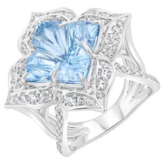 Harakh Bague Mandala 2 CT Diamant incolore et Topaze bleue Majesté