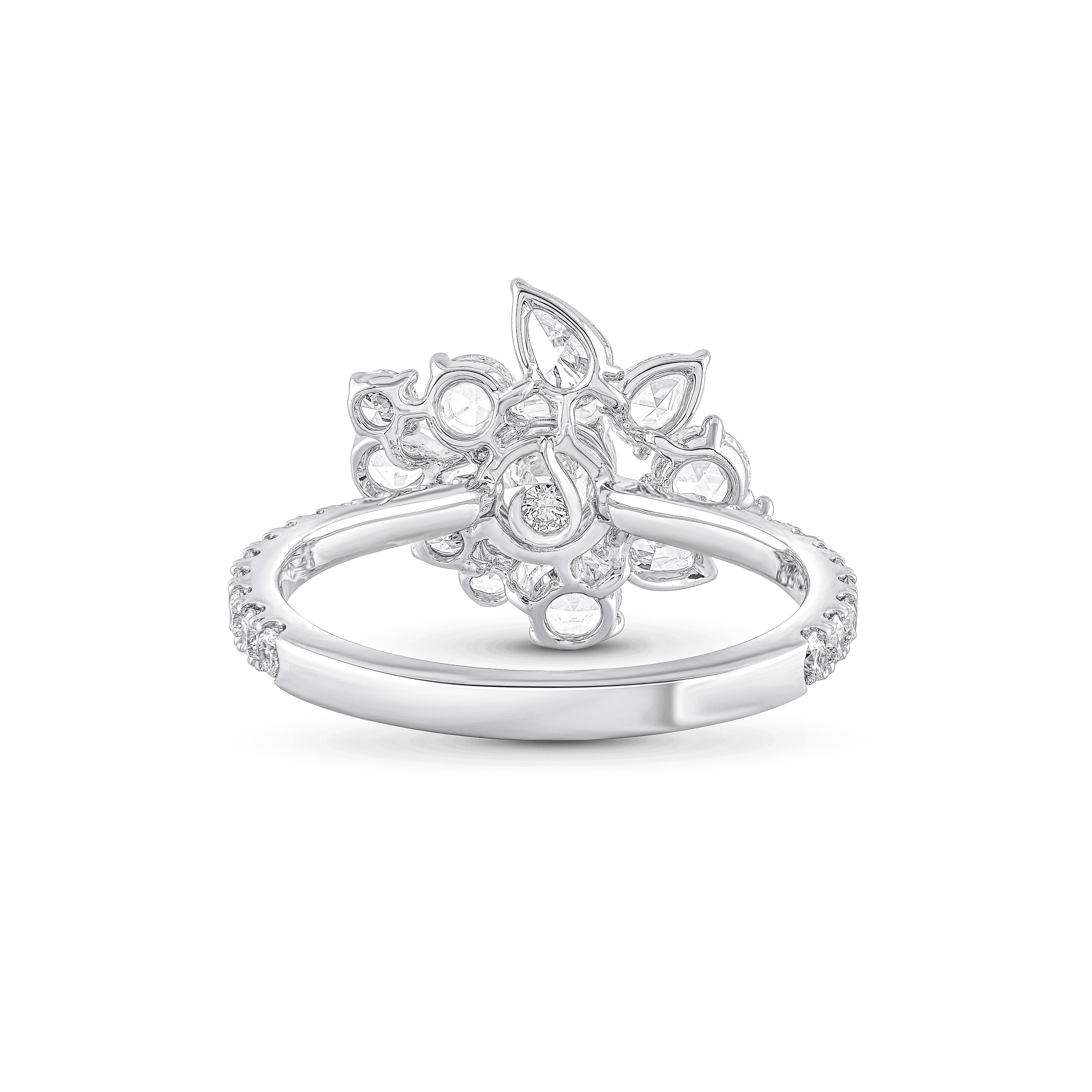 Brilliant Cut HARAKH 2.00 CT Natural Colorless Diamond Brilliant & Rose Cut Cascade Ring For Sale