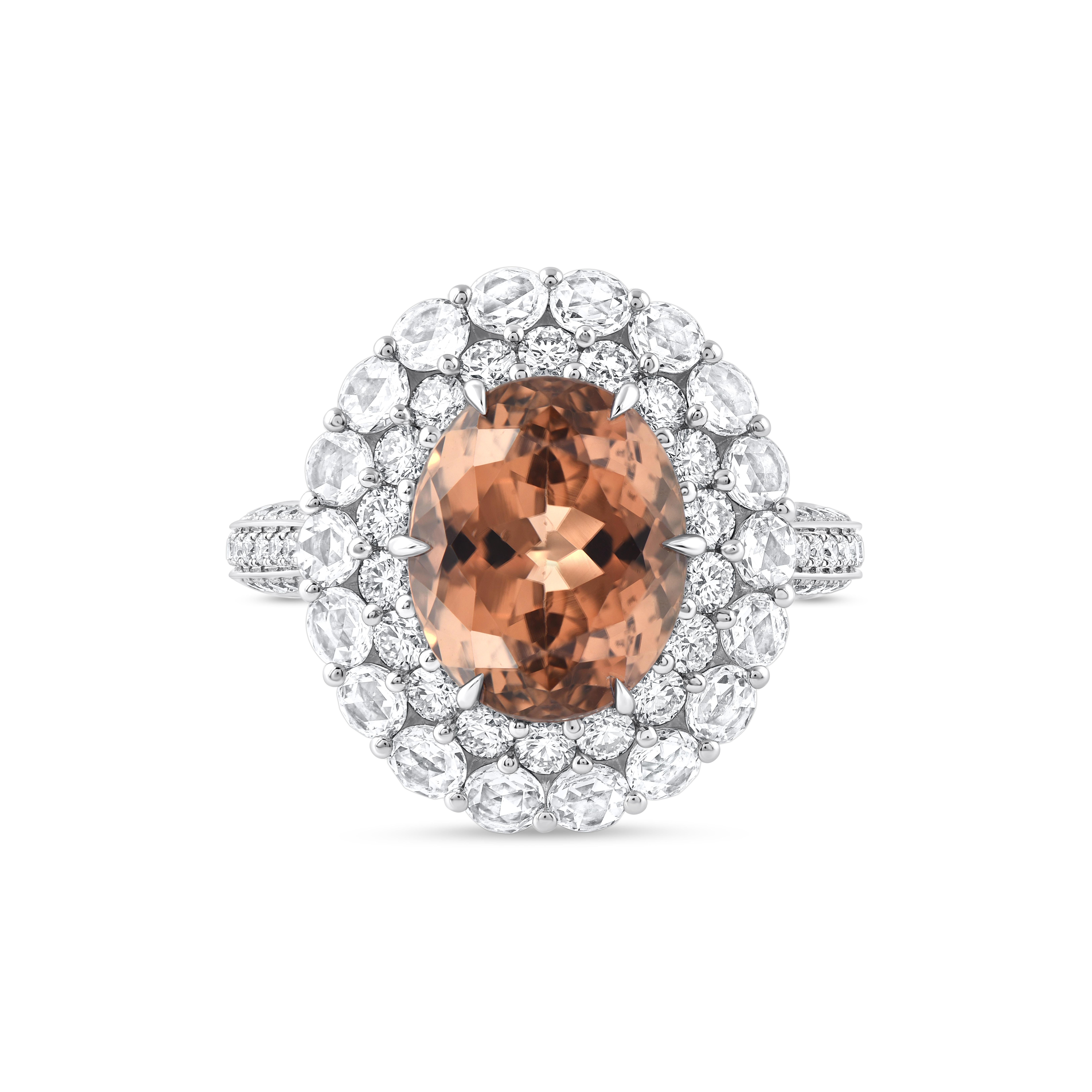 Ispirato alla gioia di vivere una cascata, questo anello con diamanti a grappolo cattura l'essenza della bellezza a cascata. Un delicato mix di diamanti a taglio brillante e a taglio rosa - 180 diamanti rotondi a taglio brillante e 18 a taglio rosa,
