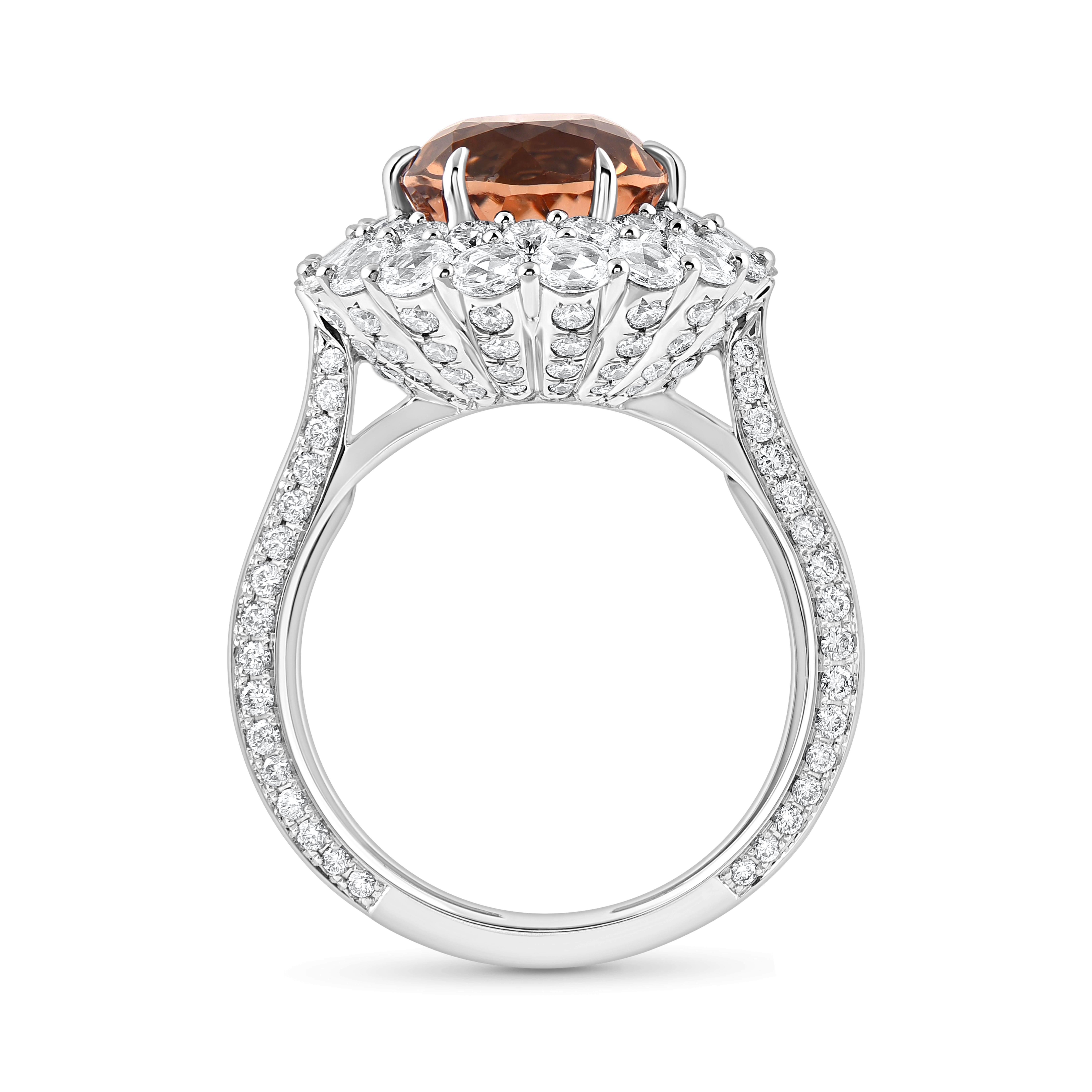 Moderno Harakh 2,50 CT Diamante incolore e tormalina marrone arancione Anello a cascata in oro 18 carati in vendita