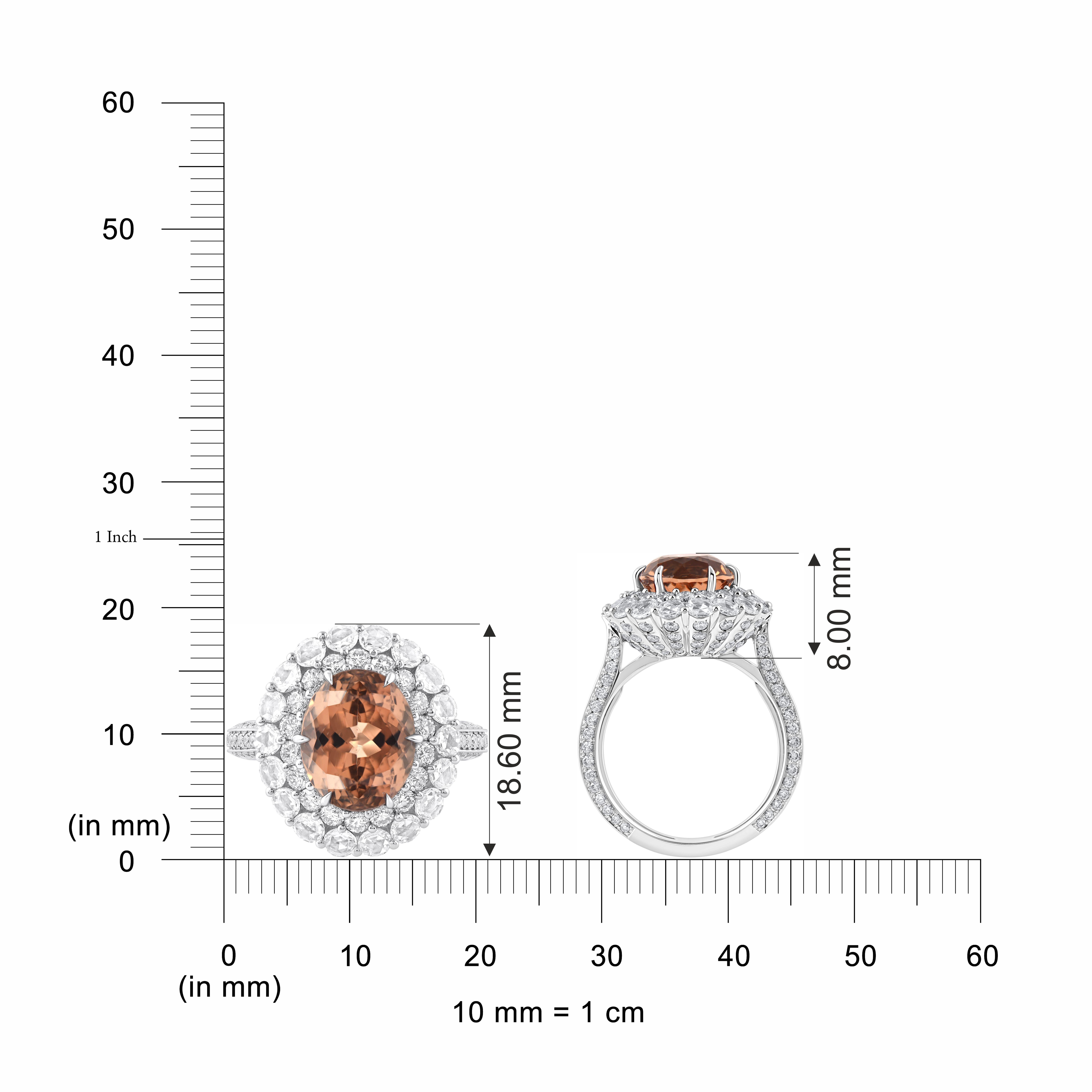 Taglio brillante Harakh 2,50 CT Diamante incolore e tormalina marrone arancione Anello a cascata in oro 18 carati in vendita