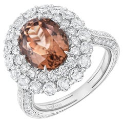 Harakh 2,50 CT Diamante incolore e tormalina marrone arancione Anello a cascata in oro 18 carati