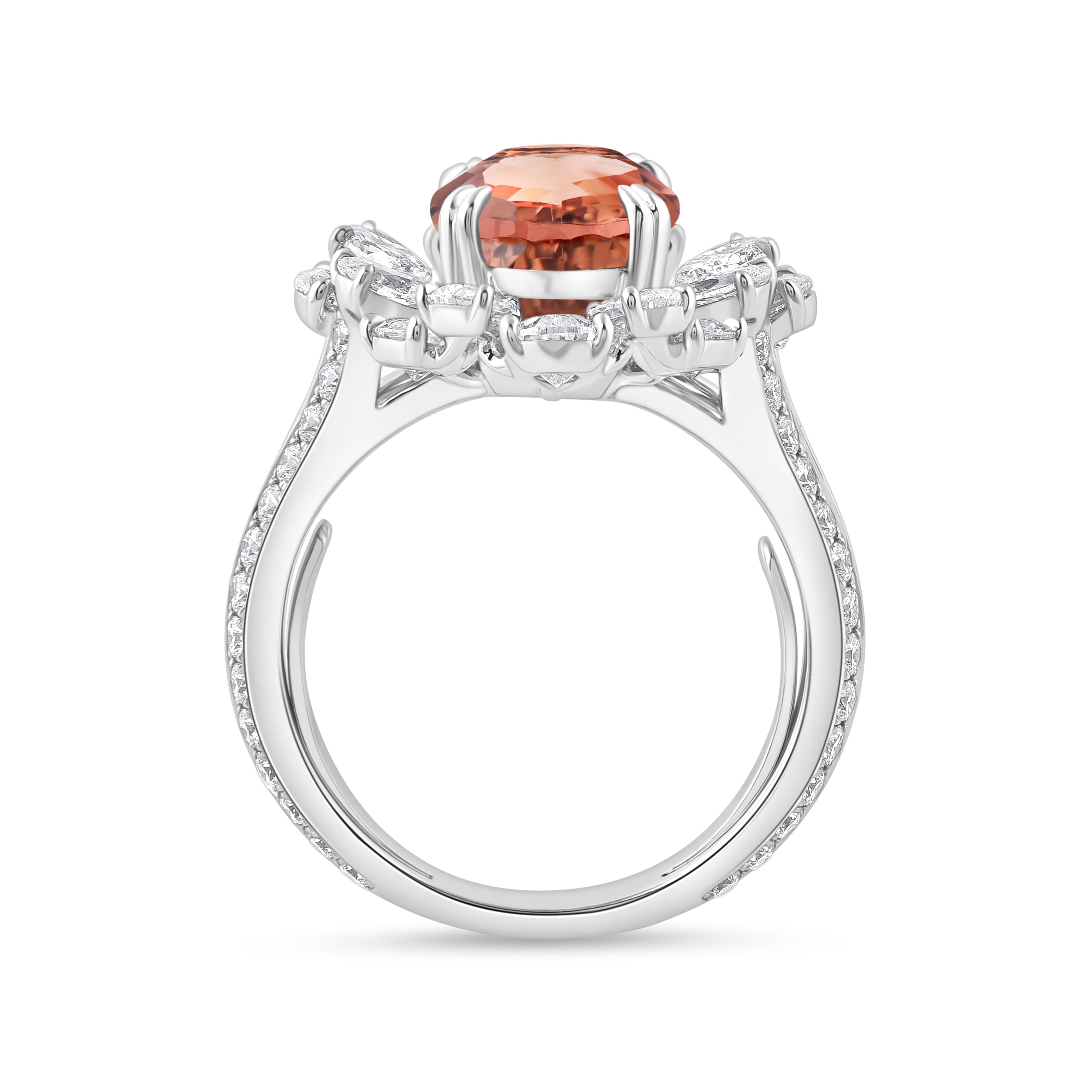 Modern HARAKH 3 1/3 CT Colorless Diamond and Pink Tourmaline Raindrop 18KT Gold Ring For Sale