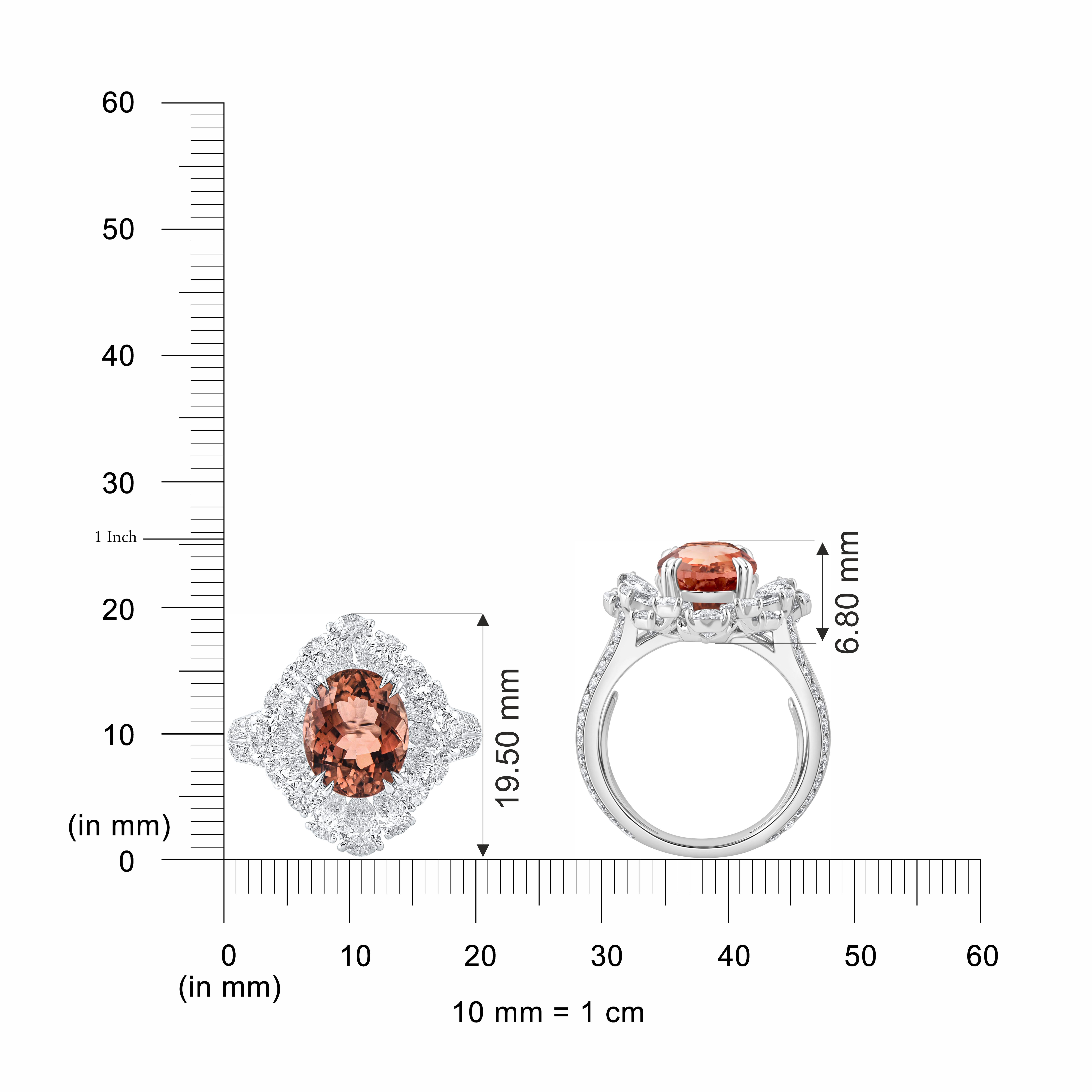 Brilliant Cut HARAKH 3 1/3 CT Colorless Diamond and Pink Tourmaline Raindrop 18KT Gold Ring For Sale