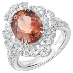 HARAKH 3 1/3 CT Colorless Diamond and Pink Tourmaline Raindrop 18KT Gold Ring