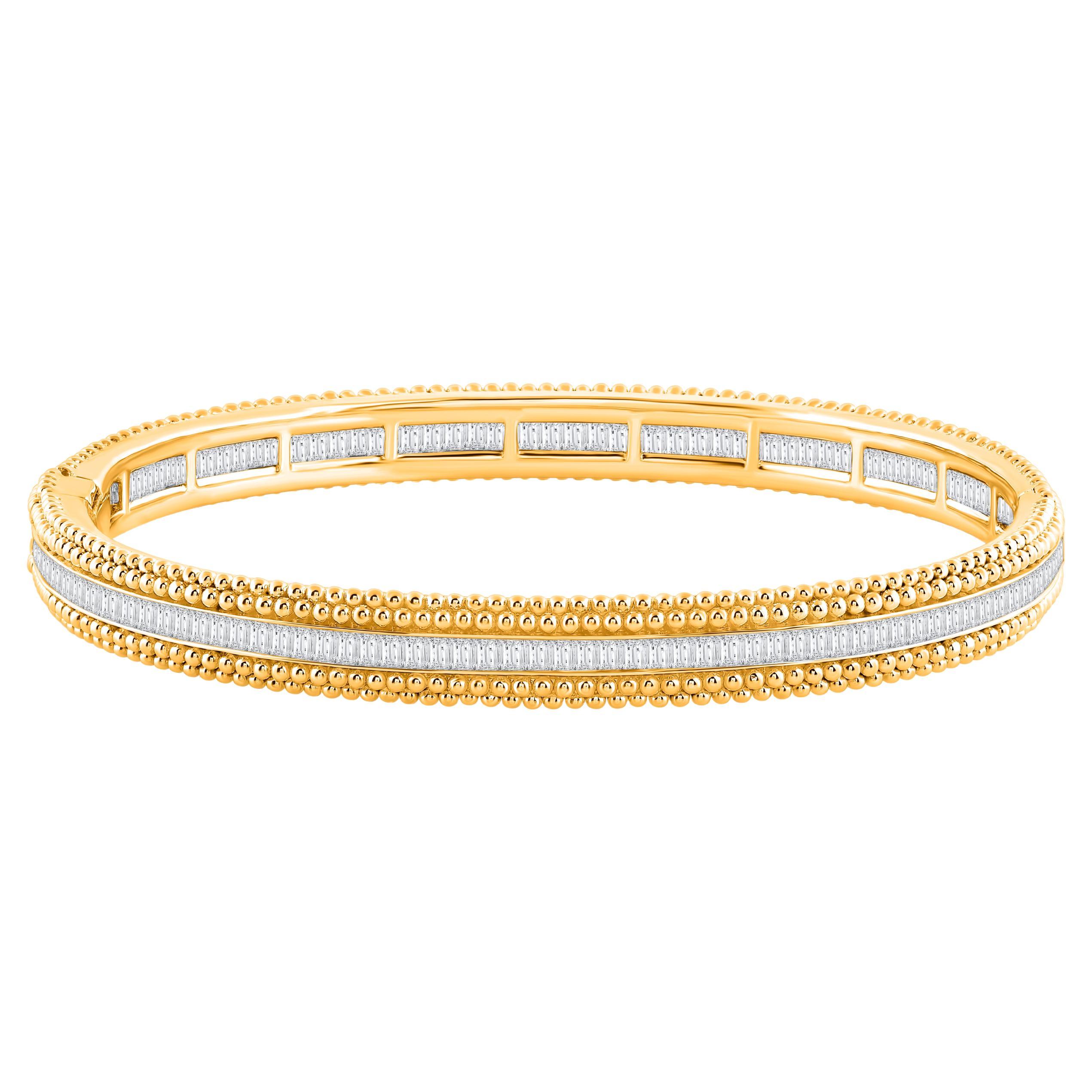HARAKH 3 1/4 Colorless Diamond Sunlight Gold Bead And Baguette Eternity Bangle