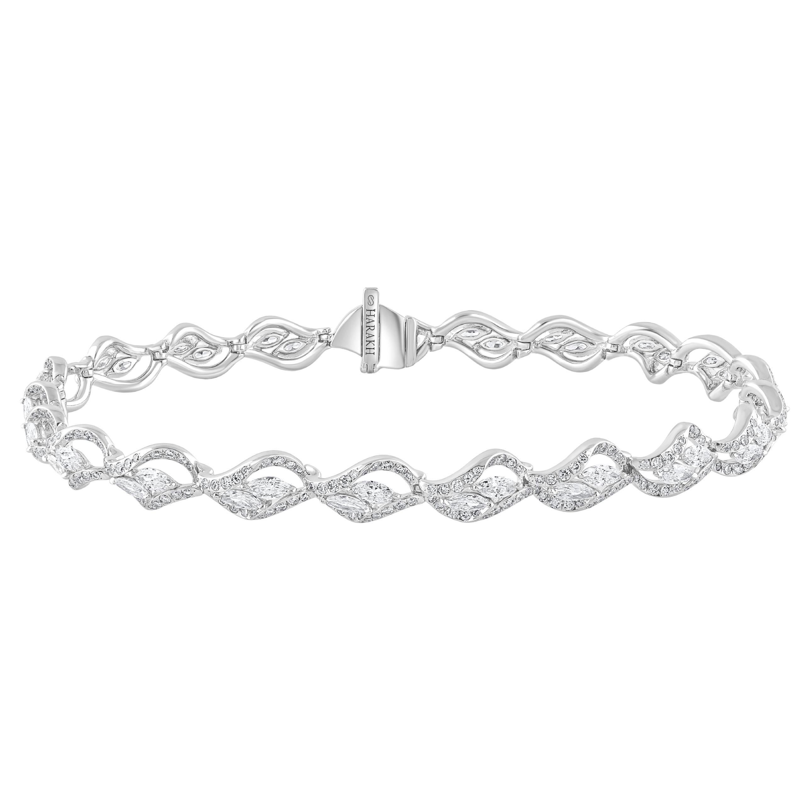HARAKH Pulsera de oro blanco de 18 KT con eslabones de diamantes incoloros naturales de 3 1/5 CT en venta
