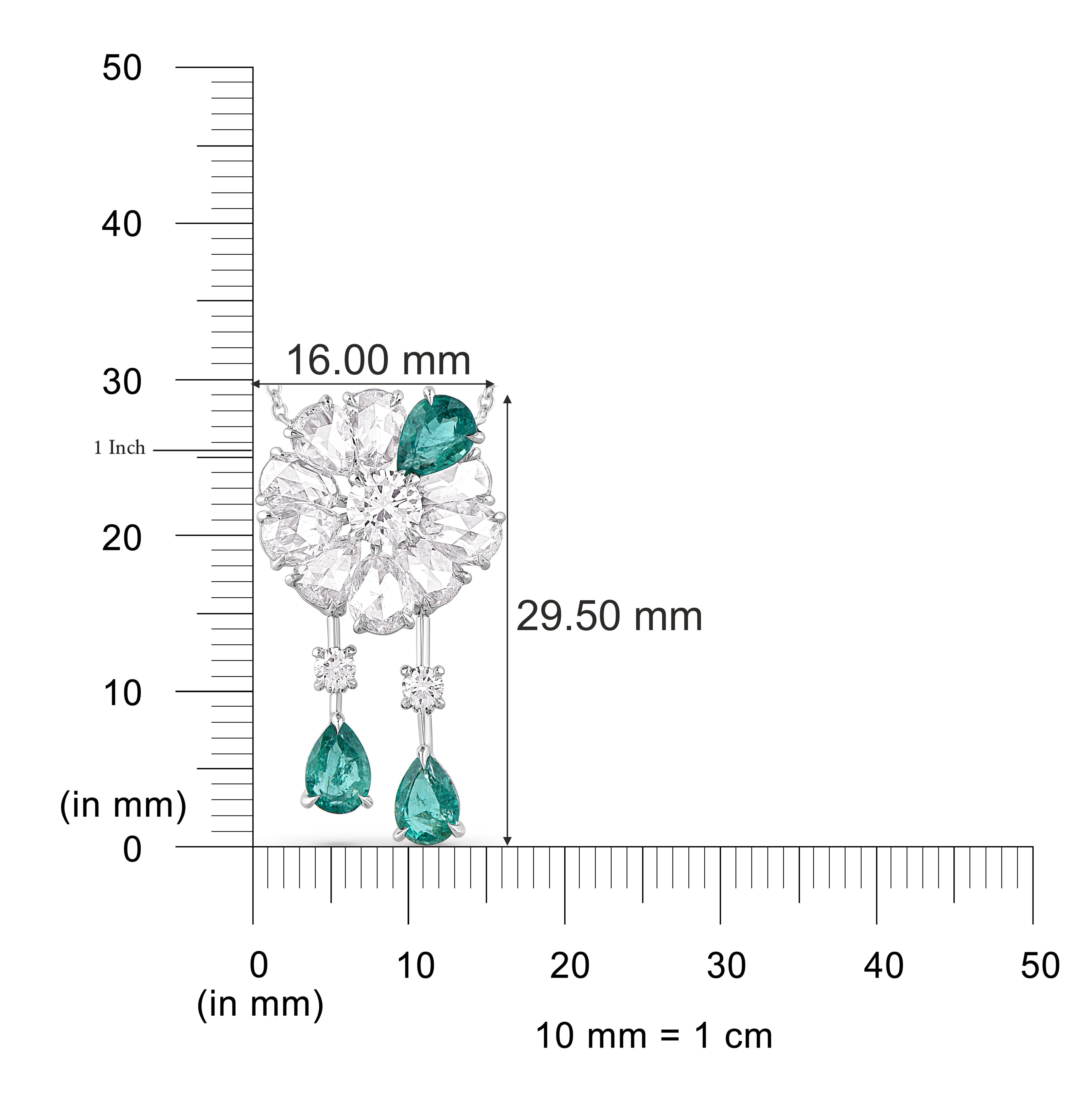 Taille brillant Harakh 3 3/4 CT Natural Colorless Diamond & Emerald Gemstone Cluster Pendentif en vente