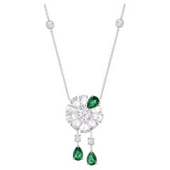 HARAKH 3 3/4 CT Natural Colorless Diamond & Emerald Gemstone Cluster Pendant