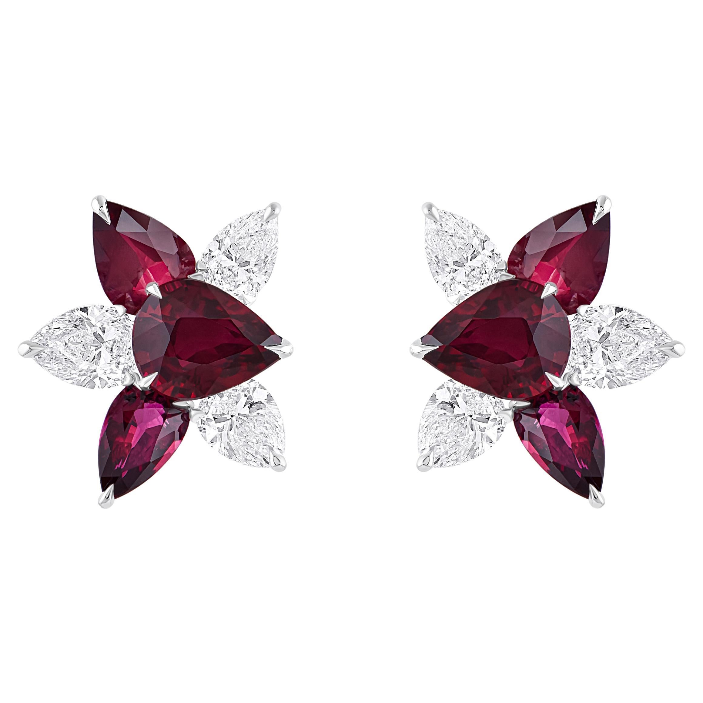 Harakh 3 3/4 Ct Brilliant Cut Colorless Diamond and Ruby Cascade Stud Earrings