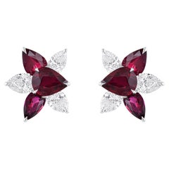 Harakh 3 3/4 Karat Brillantschliff farblose Diamant und Rubin Cascade-Ohrstecker