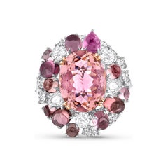 Harakh 3 3/8 Ct Colorless Diamond and Multi Gemstone Tourmaline & Cabochon Ring