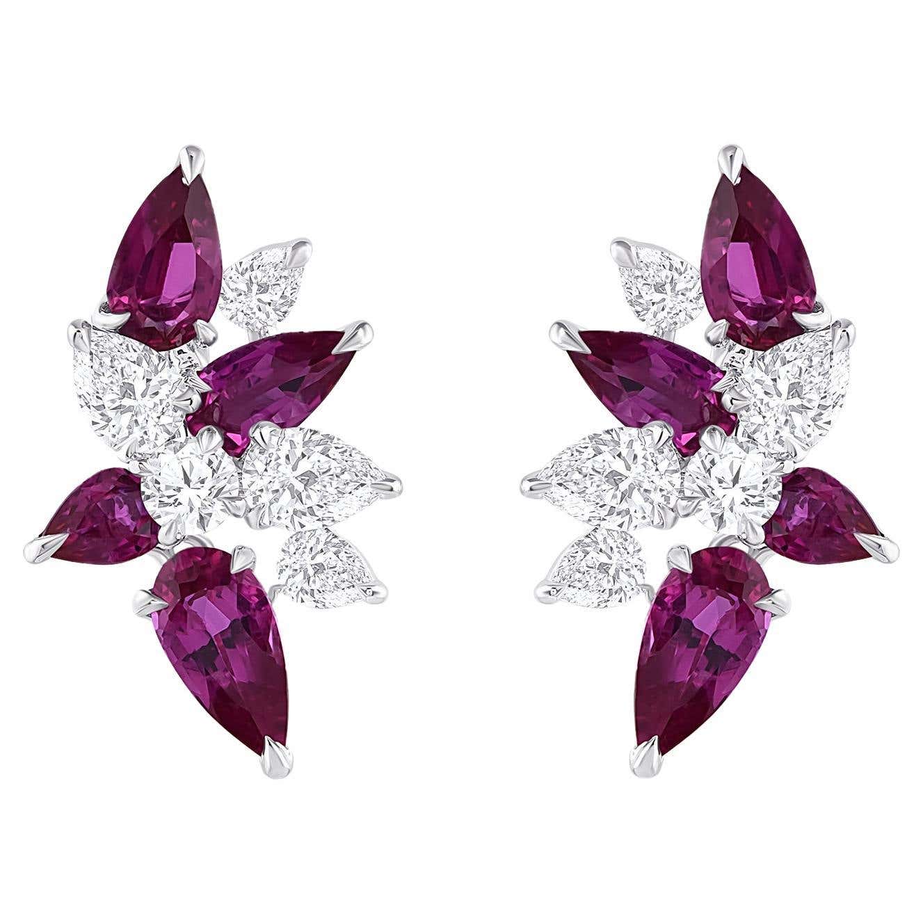 Harakh 3/4 Carat Brilliant Cut Natural Colorless Diamond and Ruby Stud ...