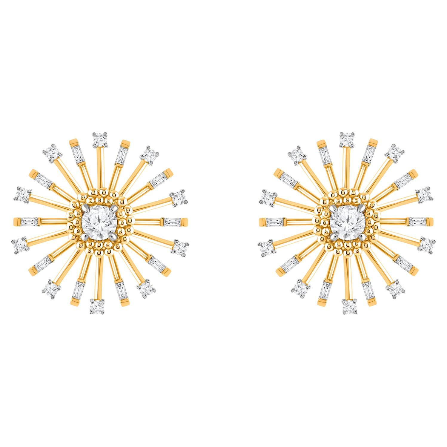 HARAKH Pendientes de oro de 18 quilates con diamante incoloro de 3/4 quilates Luz Solar