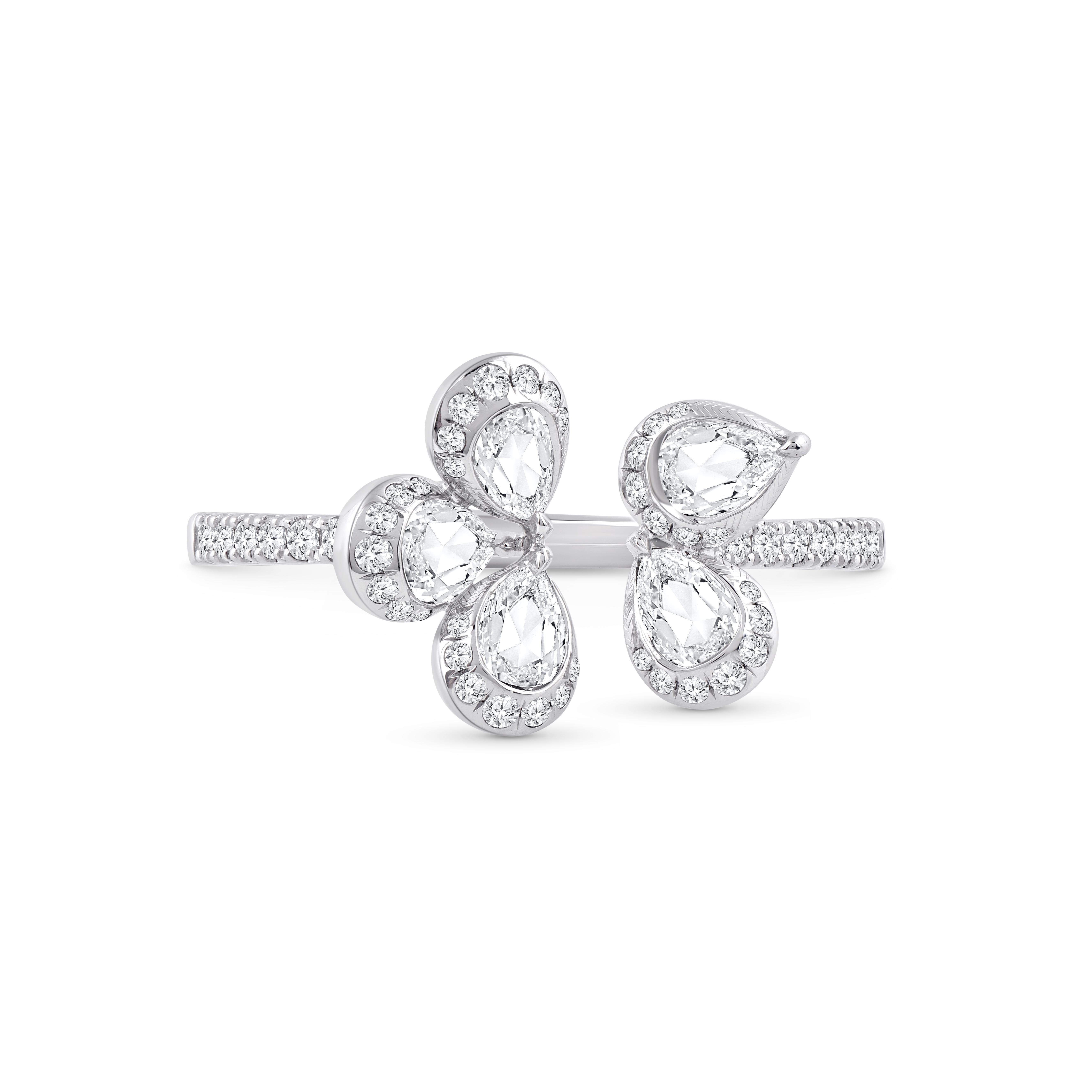 HARAKH 3/4 CT Natürlicher farbloser Diamant-Cluster-Ring mit offenem Ring aus 18KT Weißgold (Moderne) im Angebot