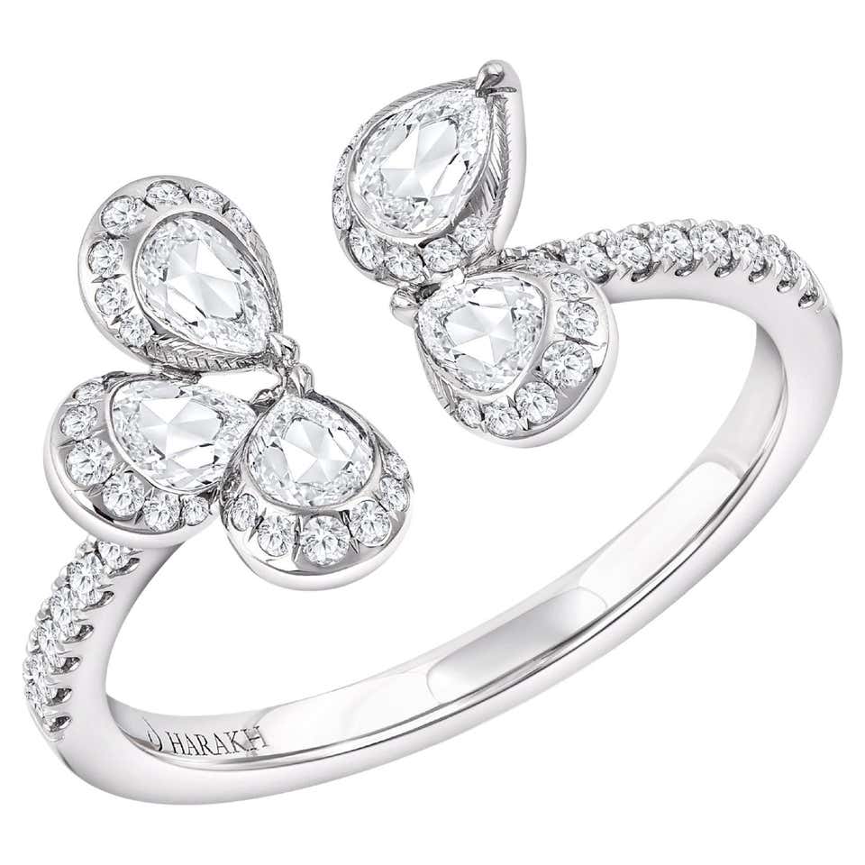 Coloreless Harakh 3 Carat Colorless Diamond Cascade Cocktail Ring in 18kt White ...