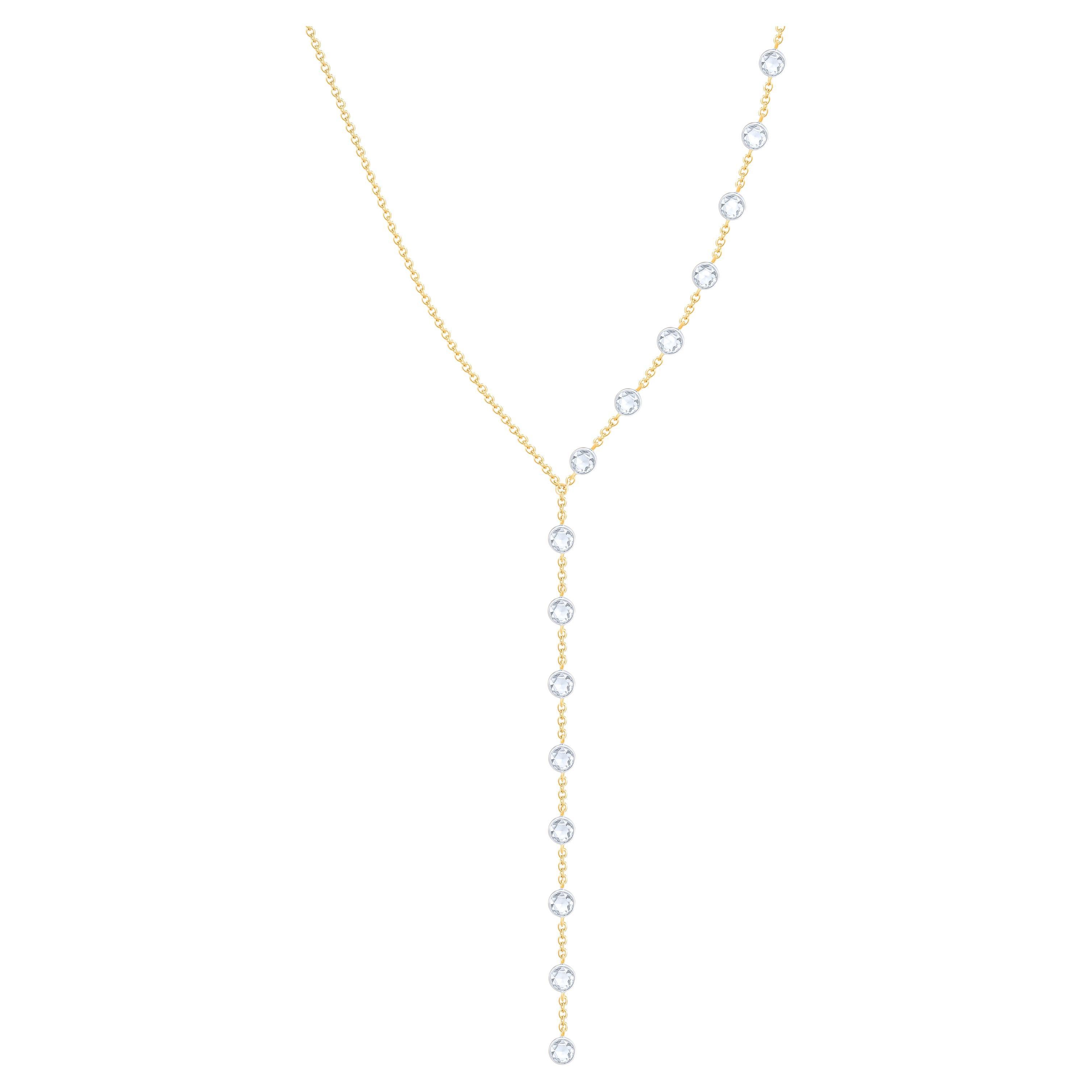 HARAKH 3/4 Carat Colorless Natural Diamond Station Necklace in 18 Karat Gold For Sale