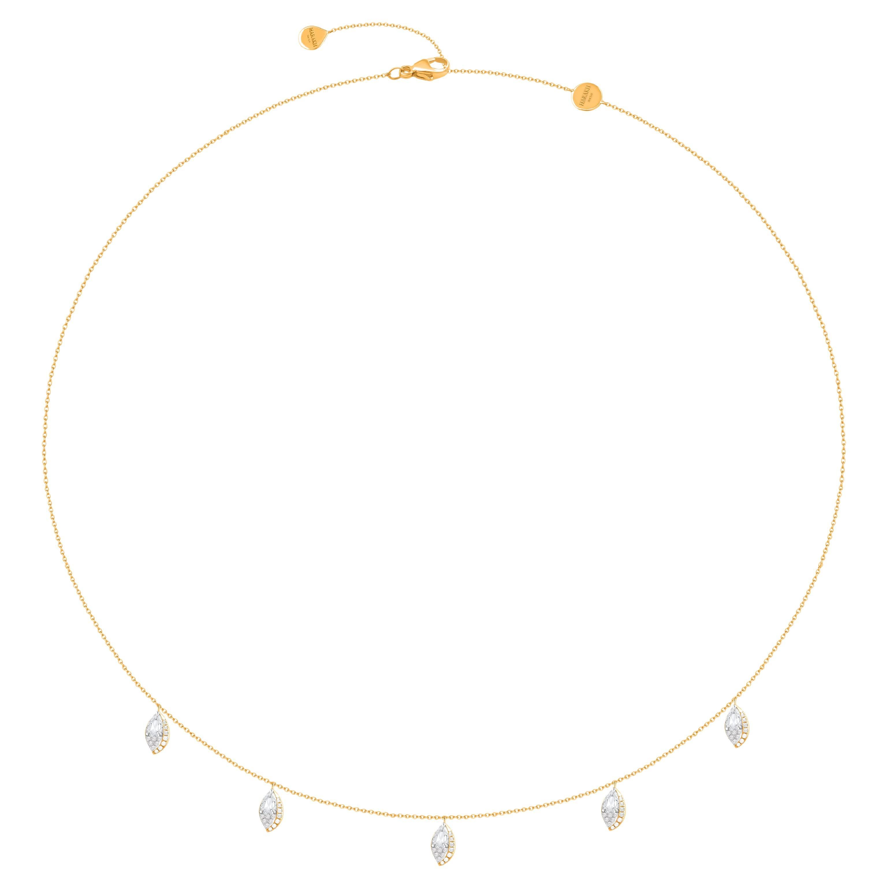 HARAKH 3/4 CT Diamante incolore Frangipani Collana in oro 18KT