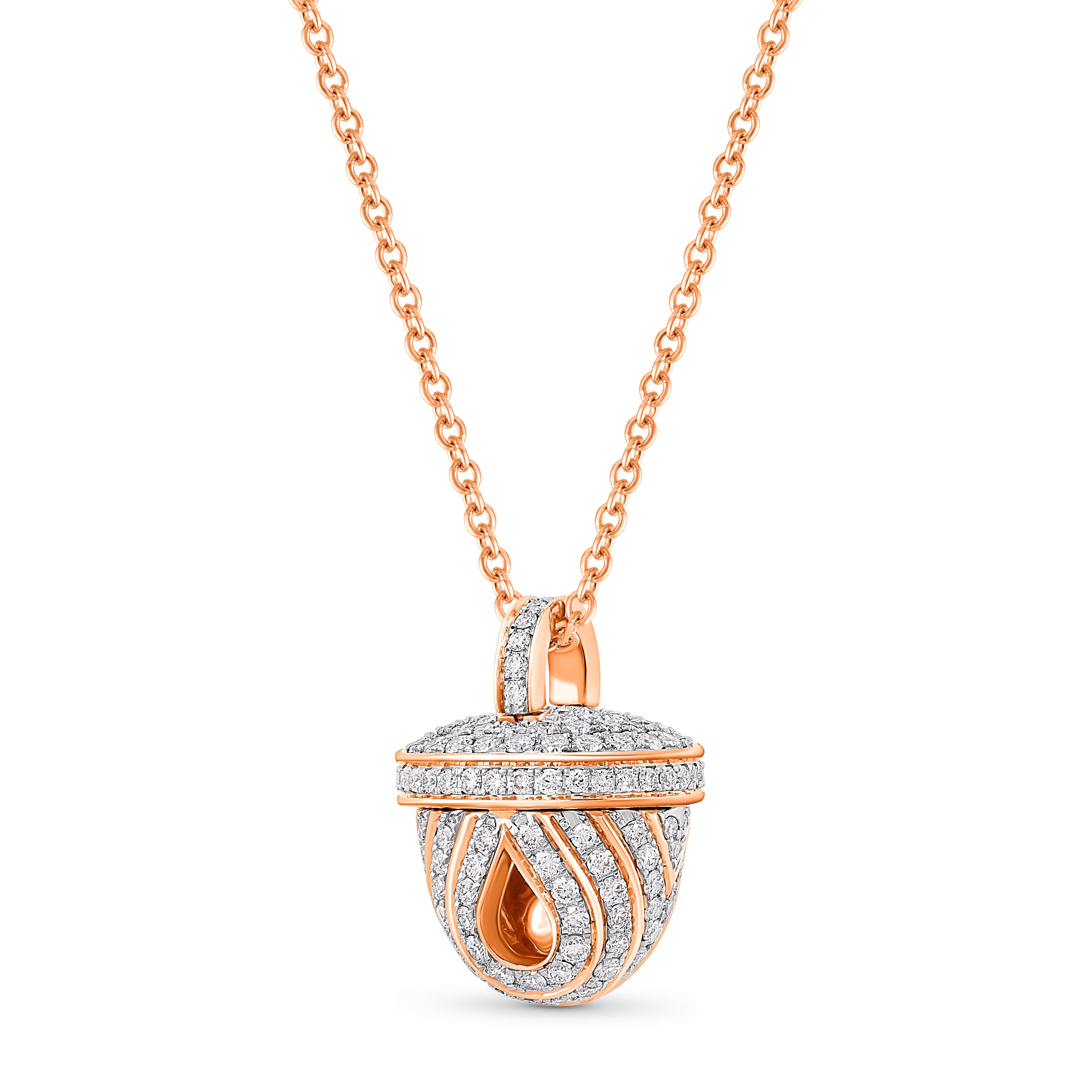 Inspired by the soulful melody of the Ghunghroo, a musical anklet integral to classical dances, this stunning pendant necklace is studded with brilliant cut natural diamonds.

The diamonds are graded as F color and VS2 clarity. The total diamond