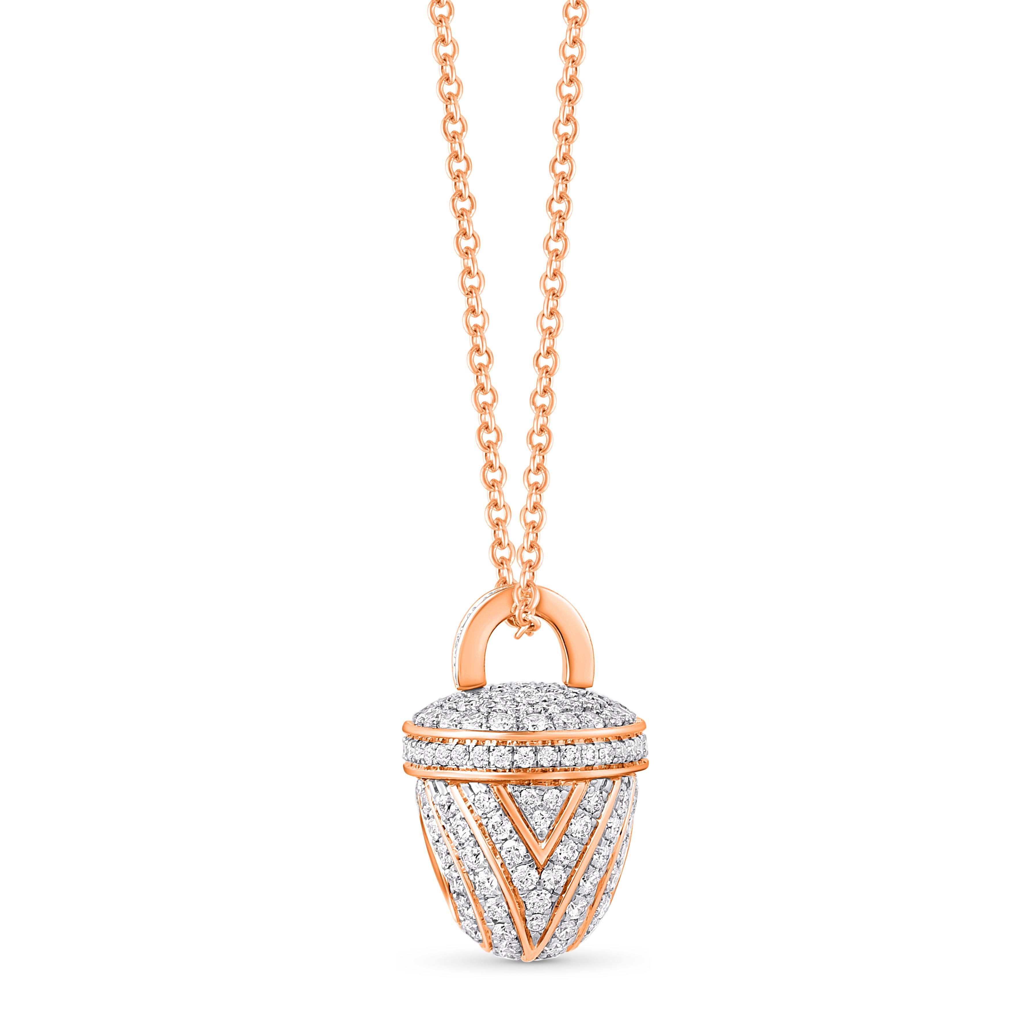 Contemporary HARAKH 3/4 CT Colorless Diamond Ghunghroo Pendant Necklace in 18 Kt Rose Gold For Sale