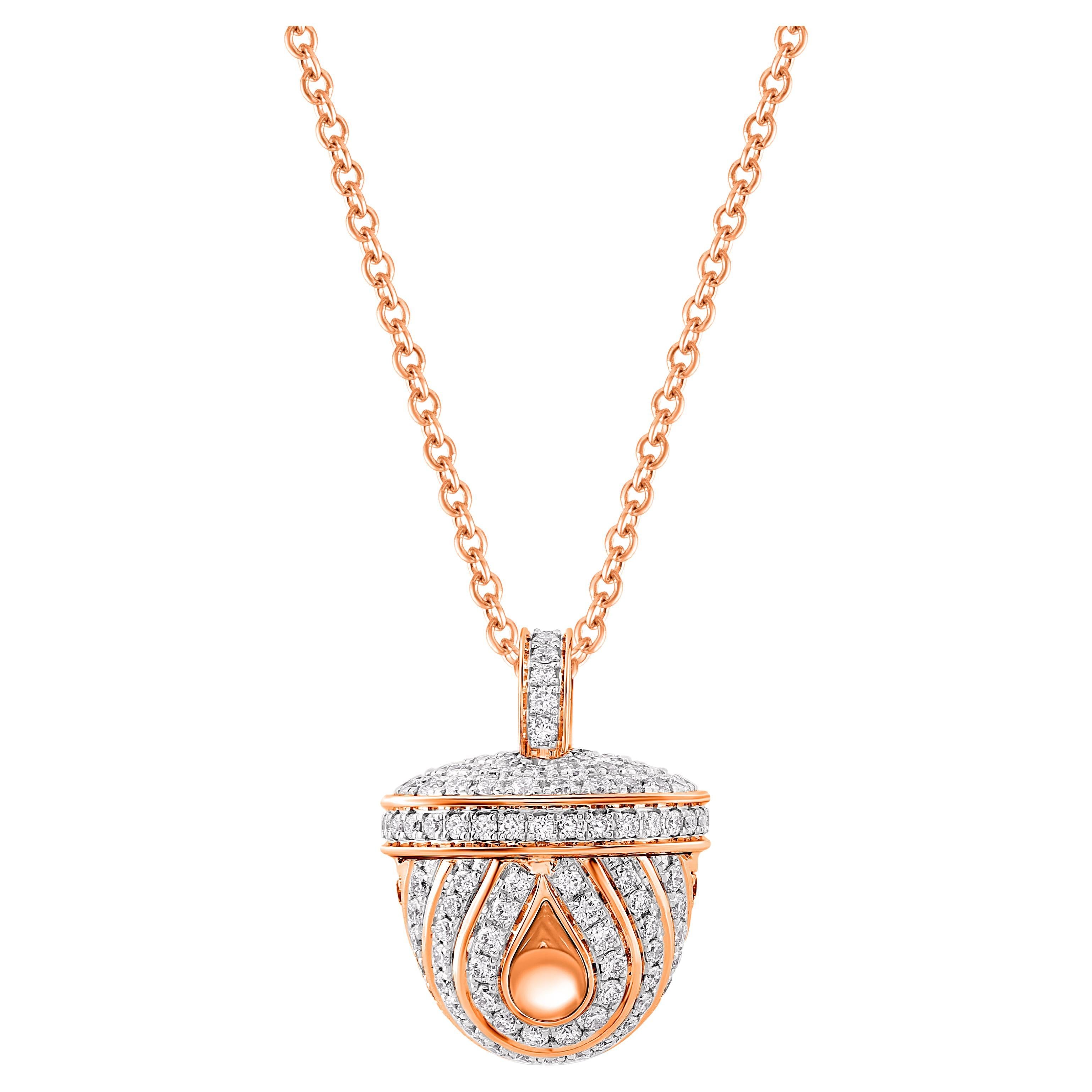 HARAKH 3/4 CT Colorless Diamond Ghunghroo Pendant Necklace in 18 Kt Rose Gold For Sale