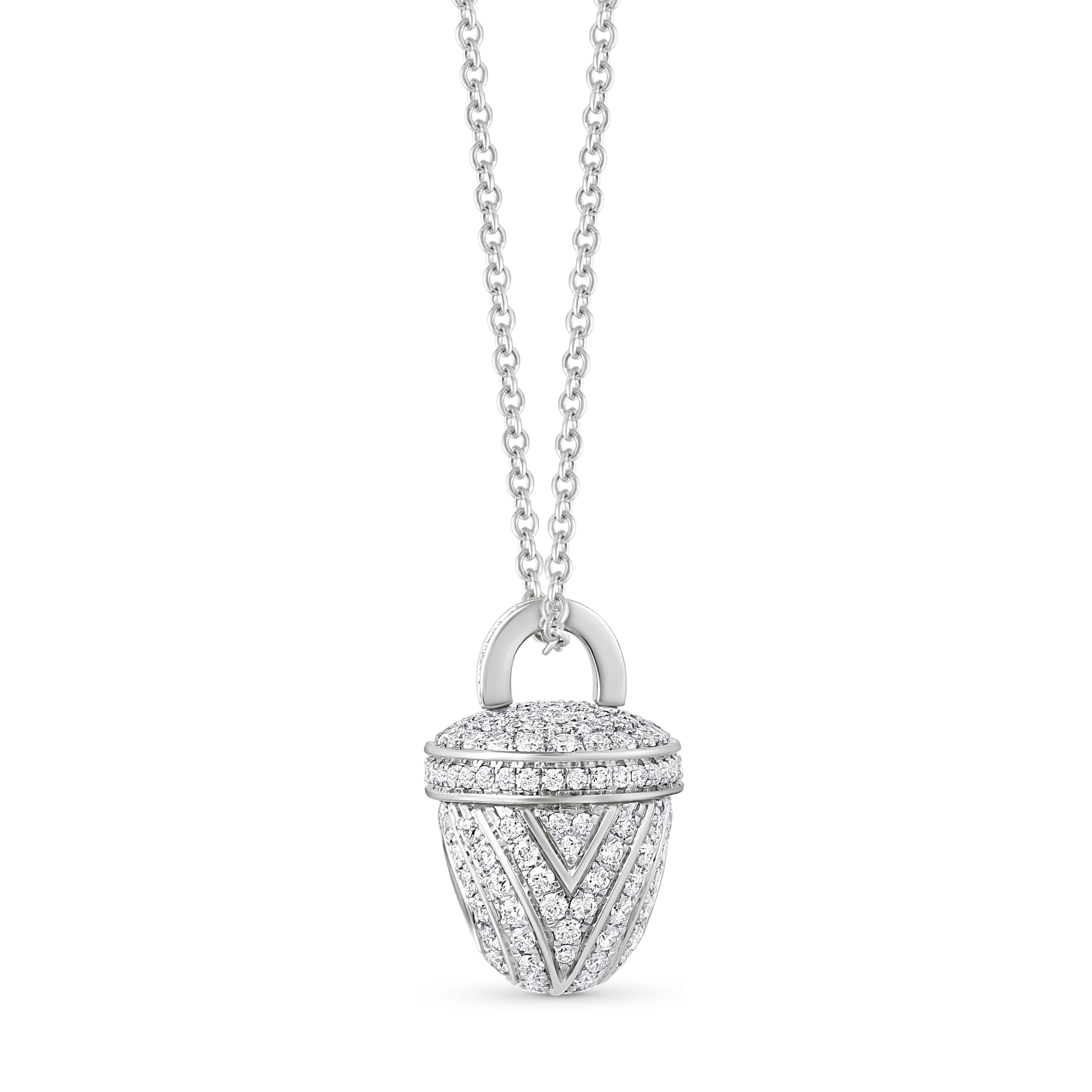 Contemporary Harakh 3/4 CT Colorless Diamond Ghunghroo Pendant Necklace in 18 Kt White Gold For Sale