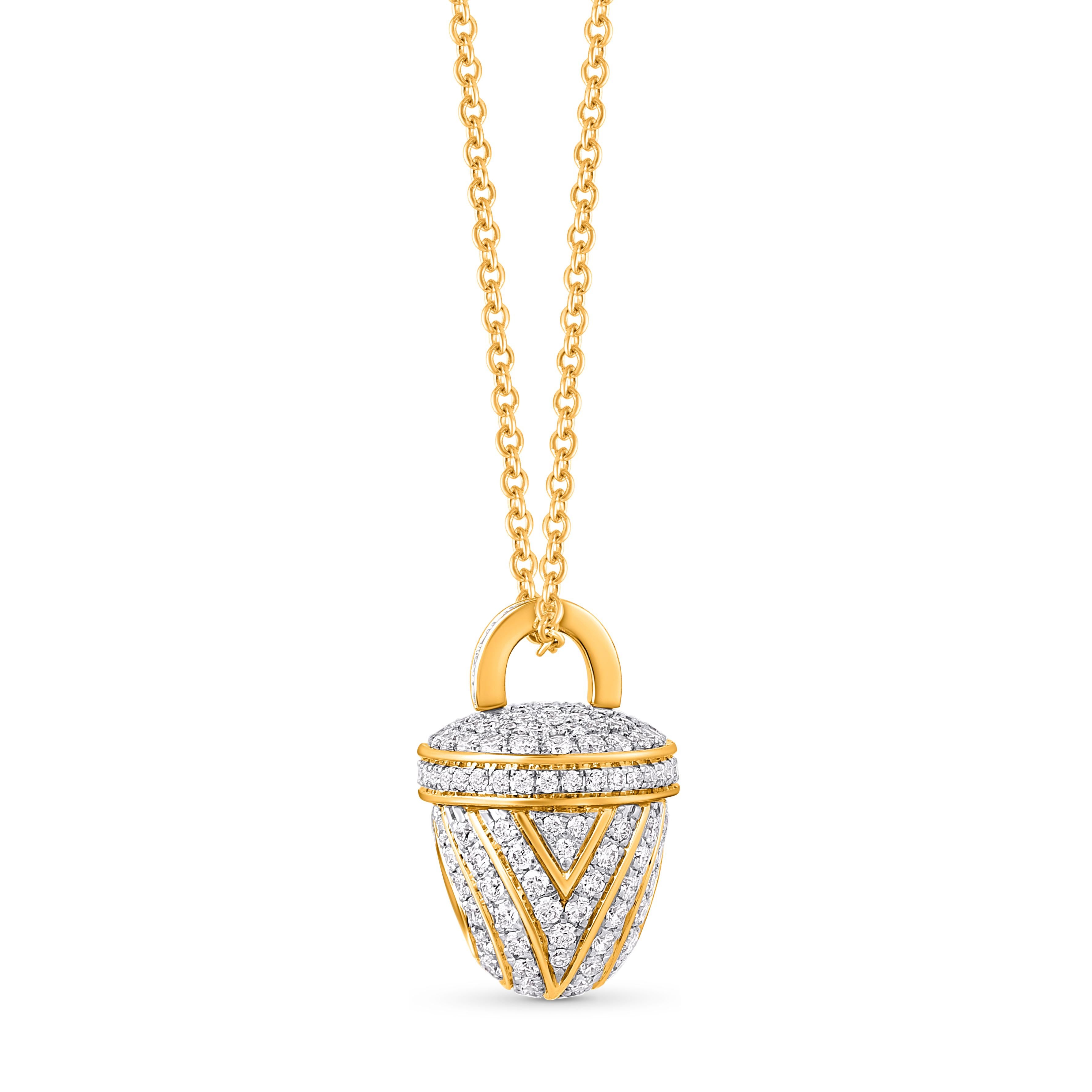 Contemporary Harakh 3/4 CT Colorless Diamond Ghunghroo Pendant Necklace in 18 Kt Yellow Gold For Sale