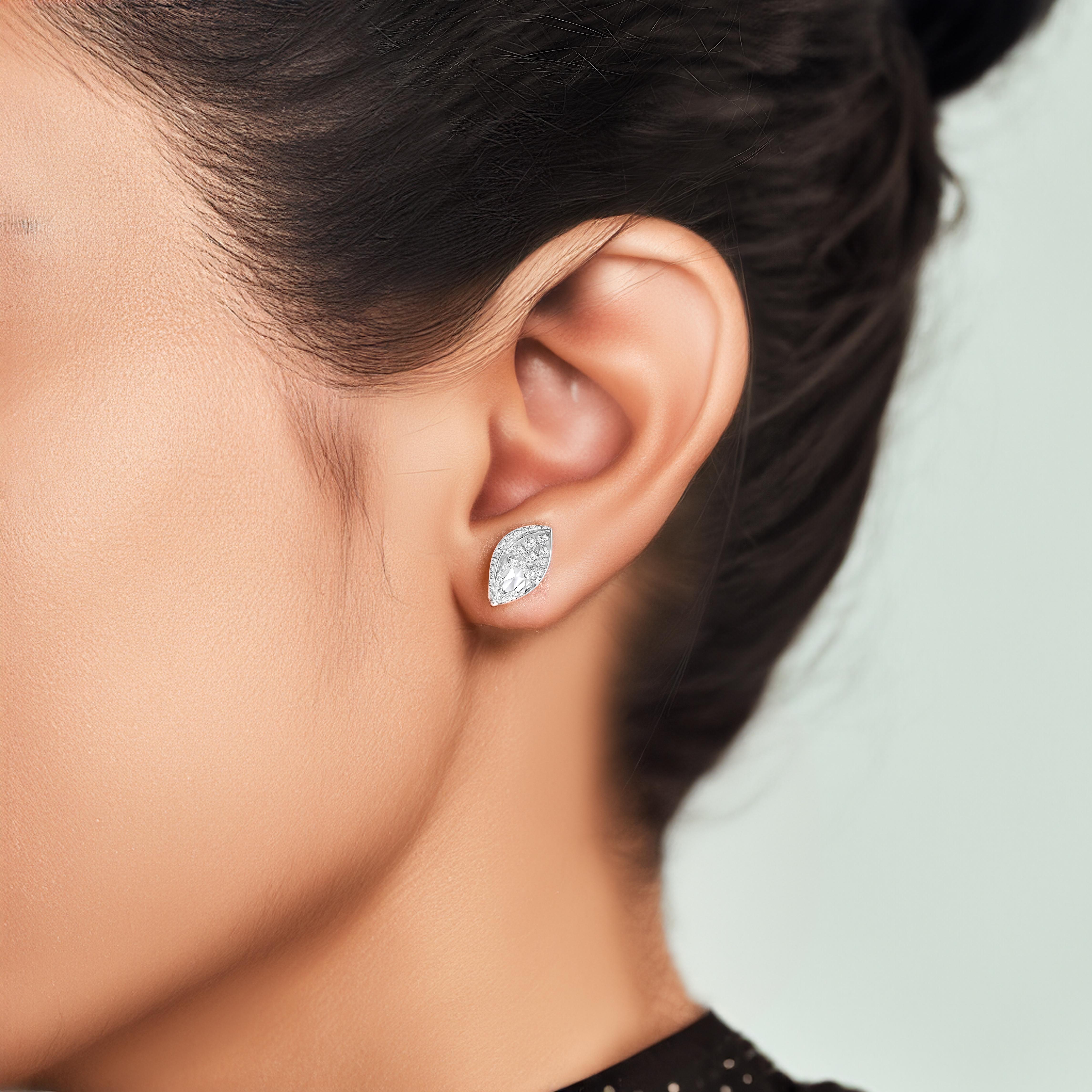 HARAKH 7/8 CT Natural Colorless Diamond Brilliant and Rose Cut Stud Earrings In New Condition For Sale In New York, NY