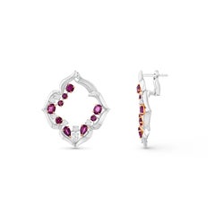 HARAKH 3/4 CT Natural Colorless Diamond & Ruby Mandala Earring 18KT White Gold