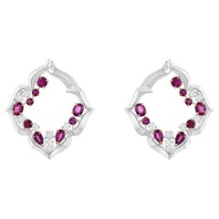 HARAKH 3/4 CT Natural Colorless Diamond & Ruby Mandala Earring 18KT White Gold