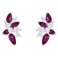 HARAKH 3/4 CT Natural Colorless Diamond & Ruby Stud Earrings 18KT White Gold