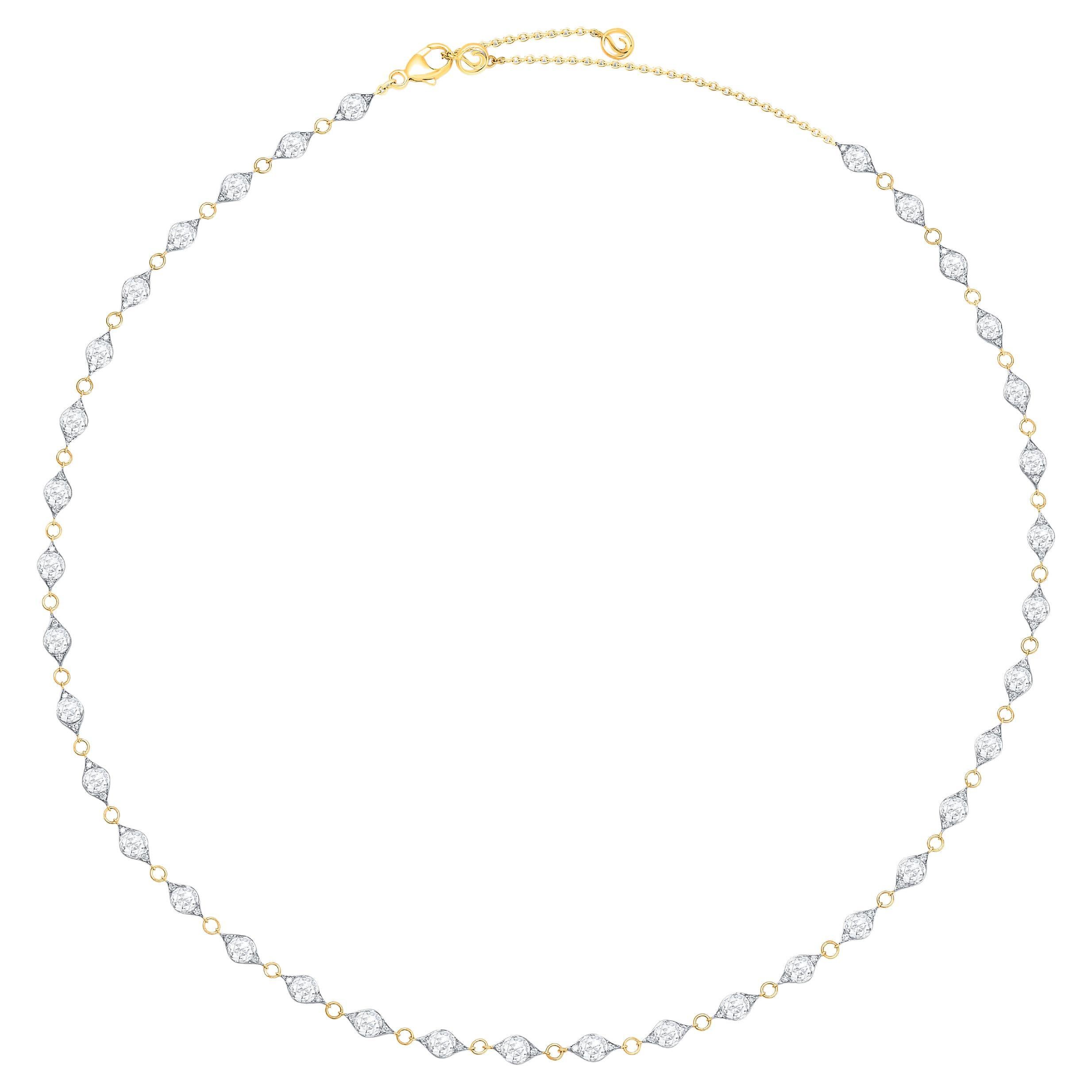 HARAKH 3 7/8 Carat  Brilliant and Rose Cut Natural Colorless Diamond Necklace For Sale