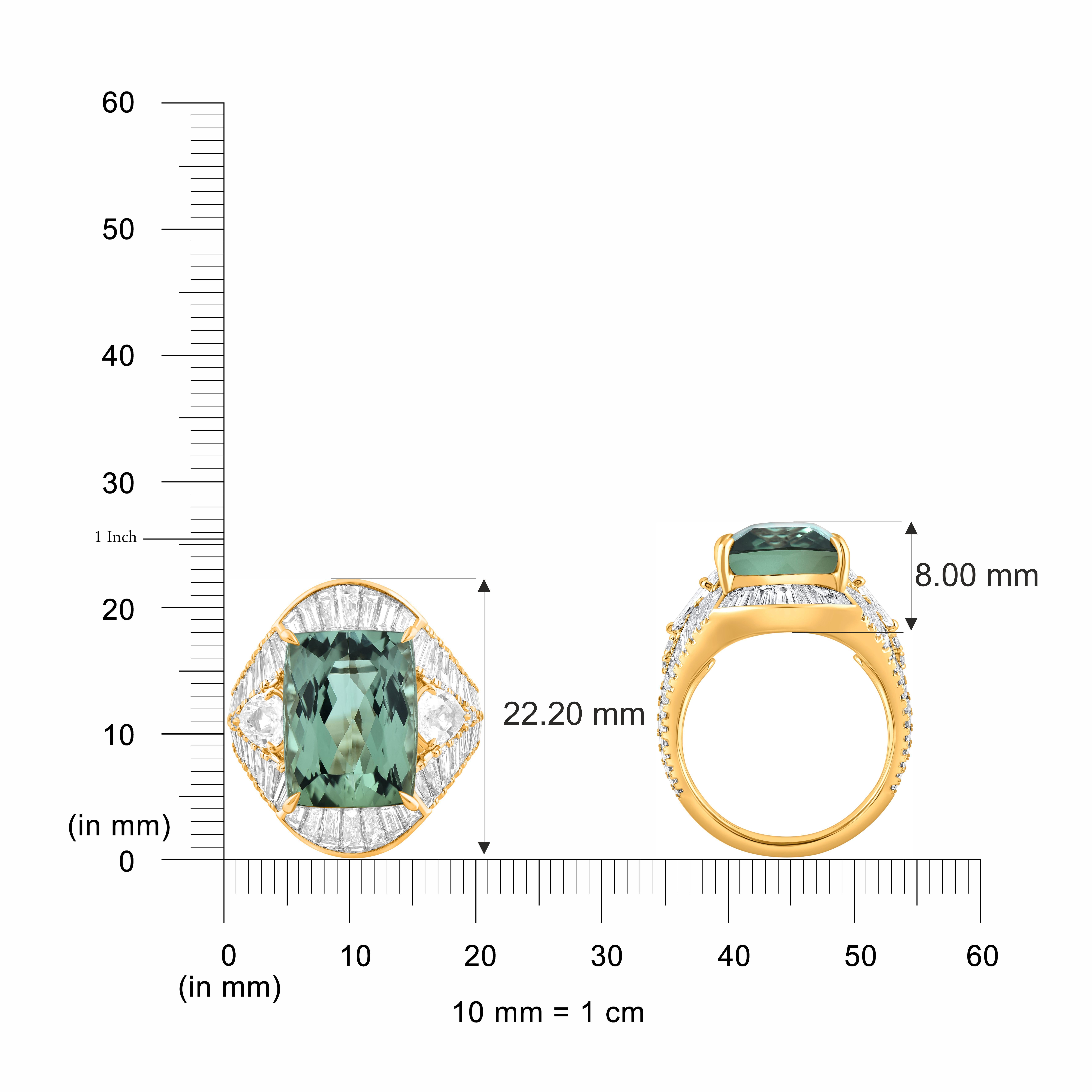 Taglio brillante Harakh, anello con diamante e tormalina verde da 3 7/8 carati con luce solare e bagliore botanico in vendita