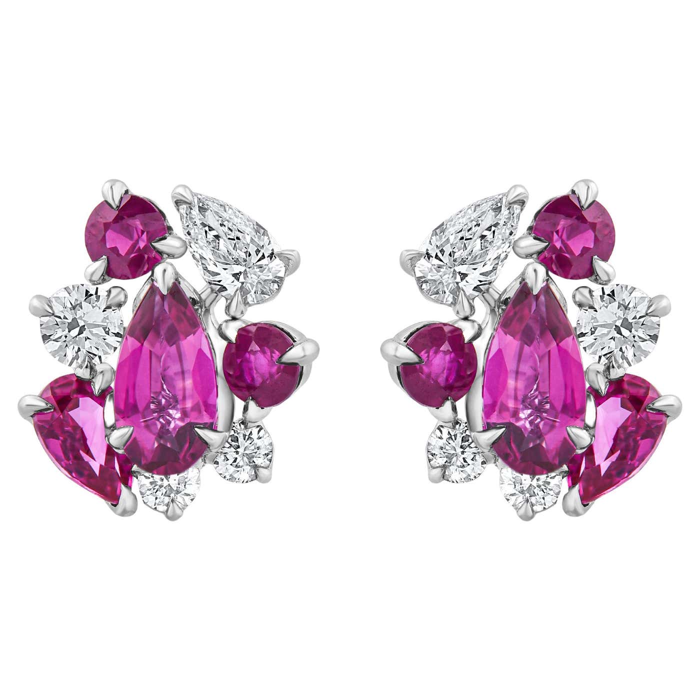 HARAKH 3/8 CT Brilliant Cut Colorless Diamond and Ruby Cascade 18k Gold ...