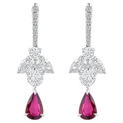 Harakh 3 Carat Brilliant Cut Colorless Diamond and Ruby Gemstone Earrings